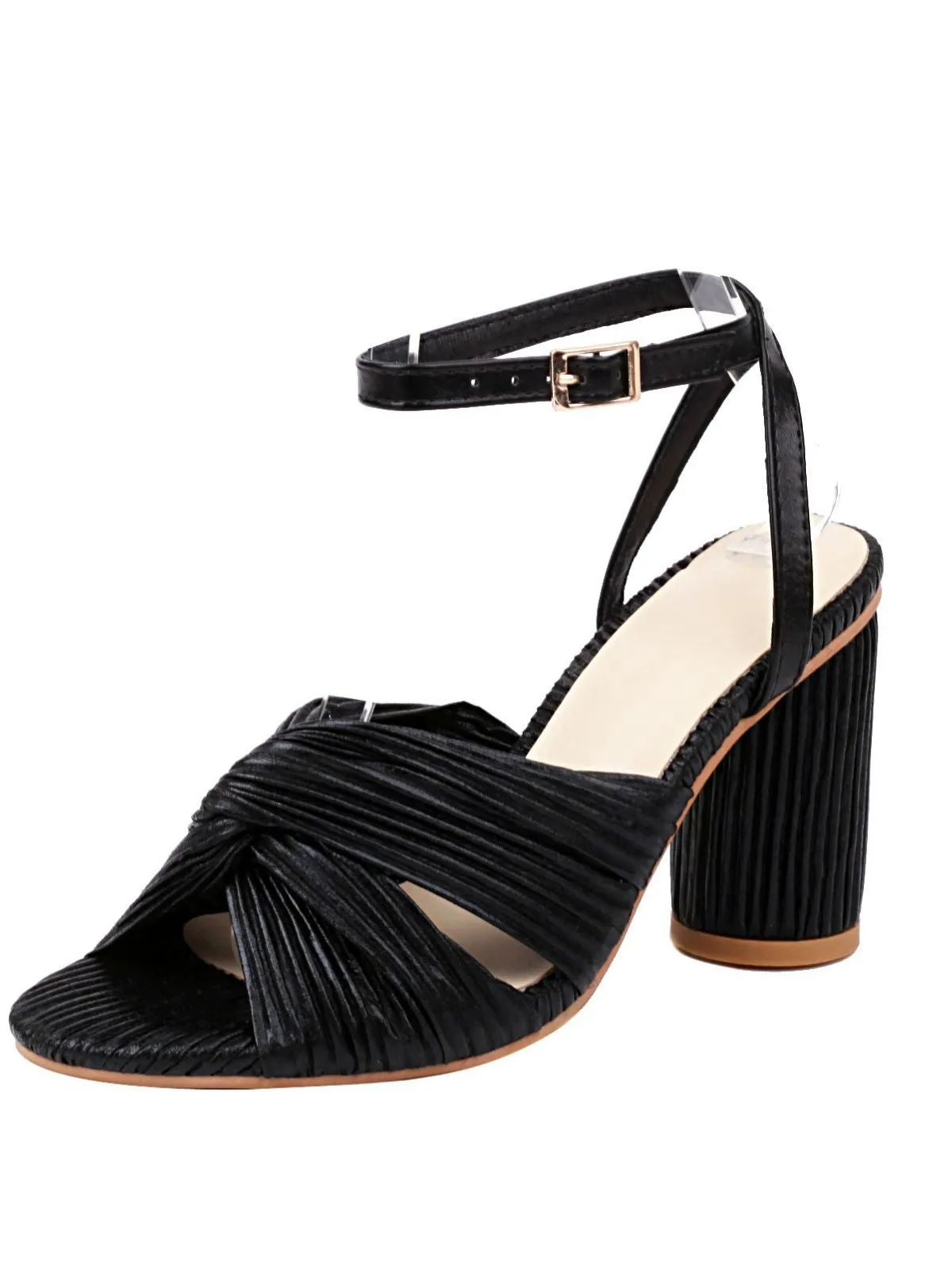 Vintage Pleated Twist Peep Toe Buckle Chunky High Heels sold by Retro Stage product image thumbnail 2