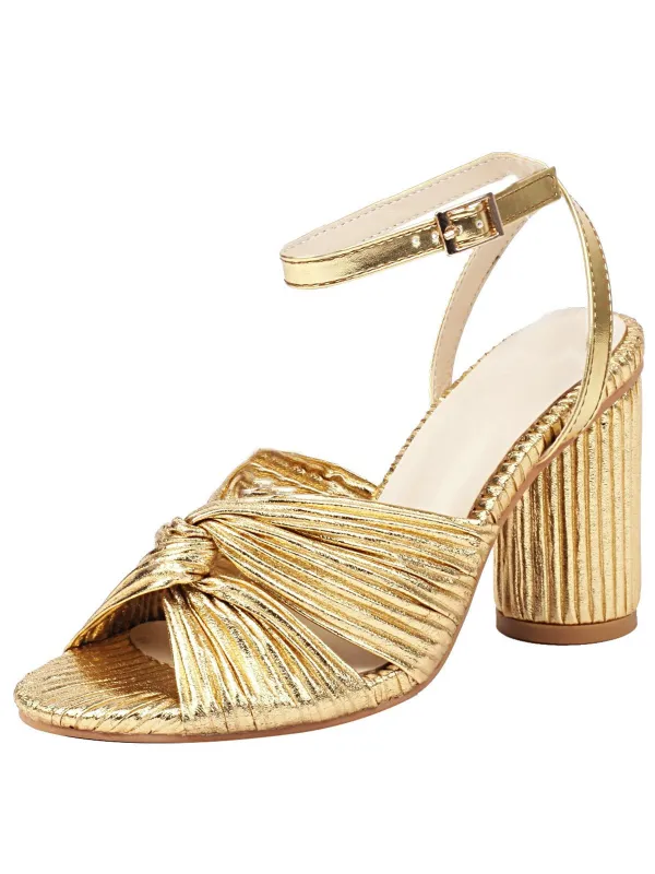 Vintage Pleated Twist Peep Toe Buckle Chunky High Heels sold by Retro Stage