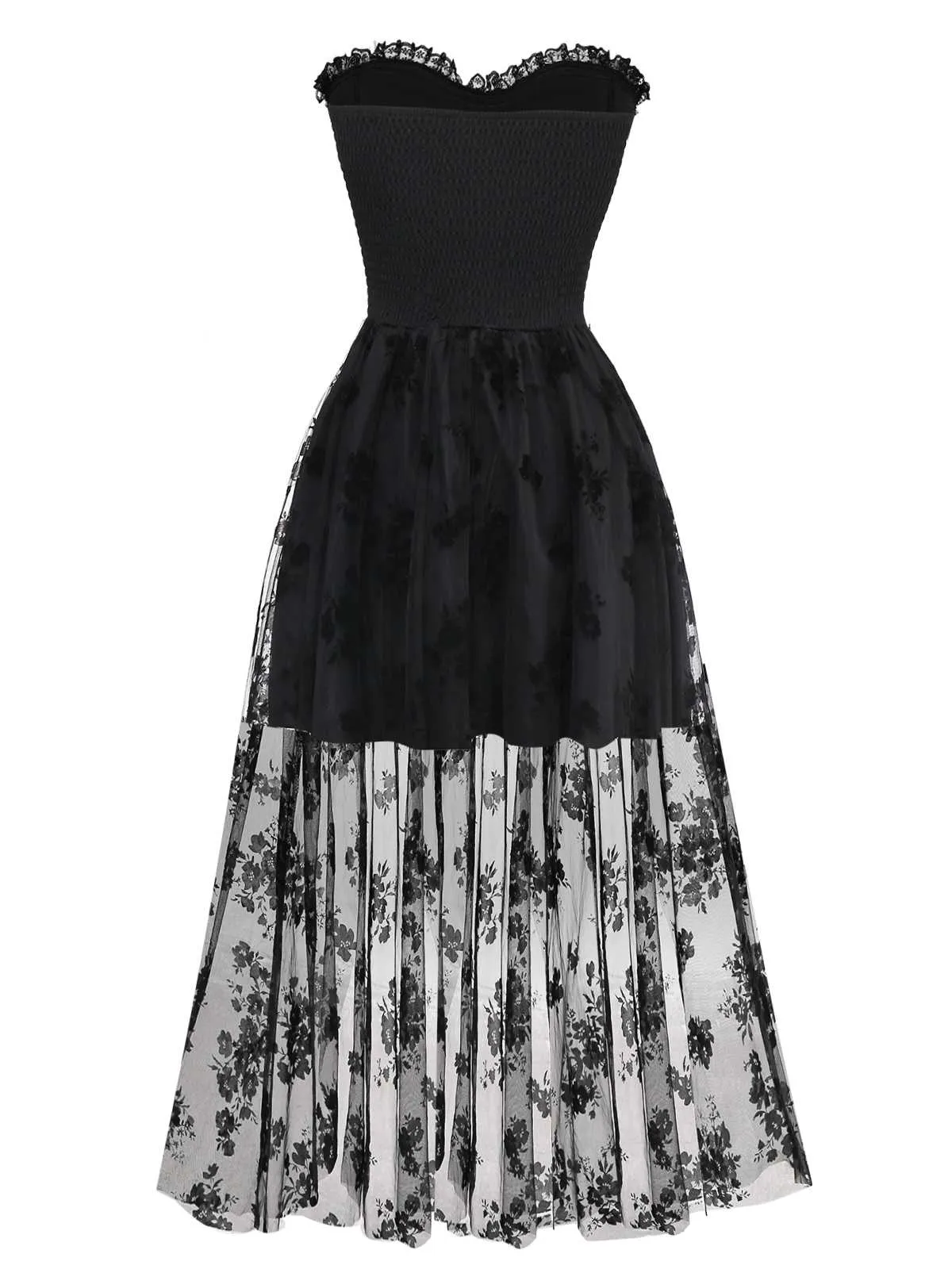 1970s Gothic Strapless Dark Bride Mesh Corset Dress sold by Retro Stage product image thumbnail 2