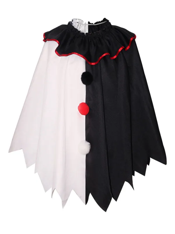 Black & White 1950s Halloween Horror Clown Cosplay Cloak sold by Retro Stage