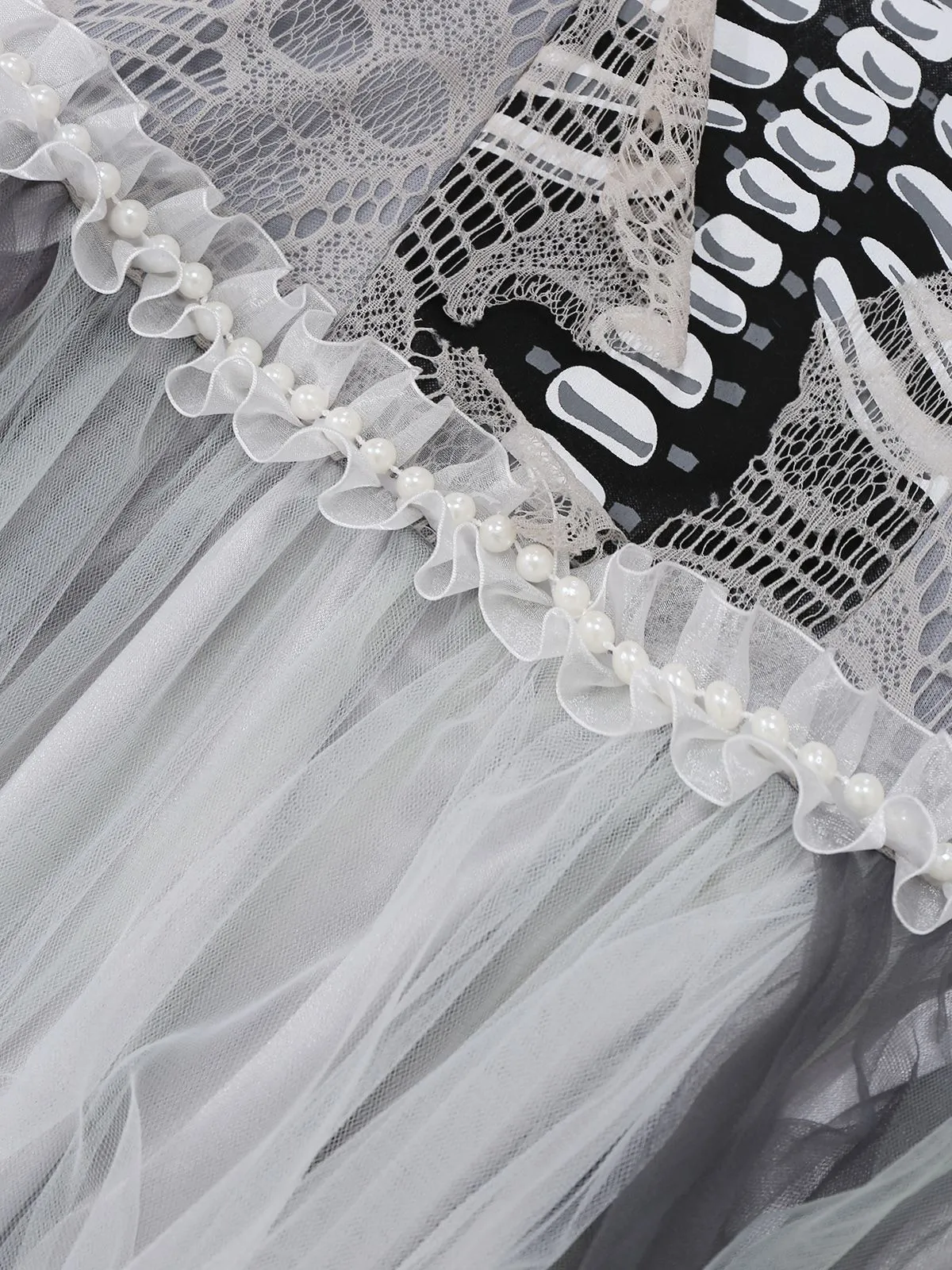 Grey 1930s Halloween Ghost Bride Mesh Dress sold by Retro Stage product image thumbnail 4