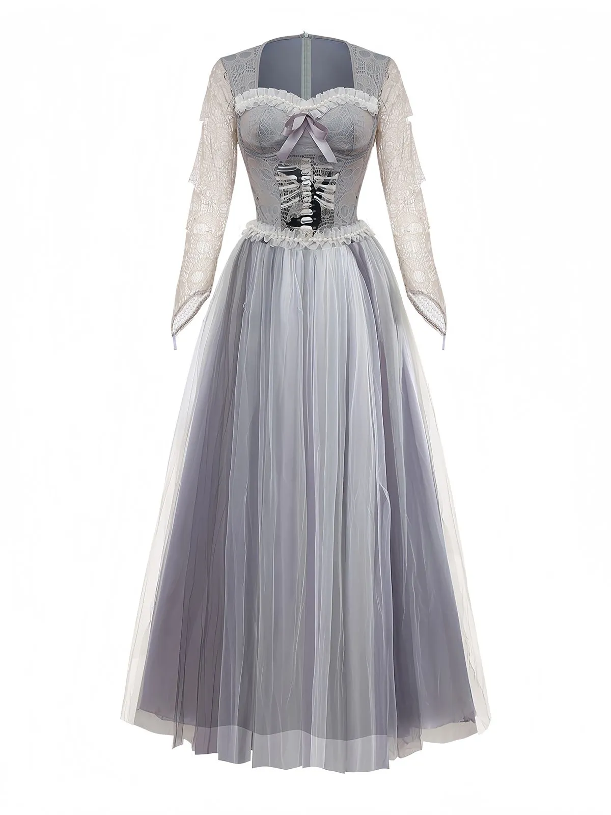 Grey 1930s Halloween Ghost Bride Mesh Dress sold by Retro Stage