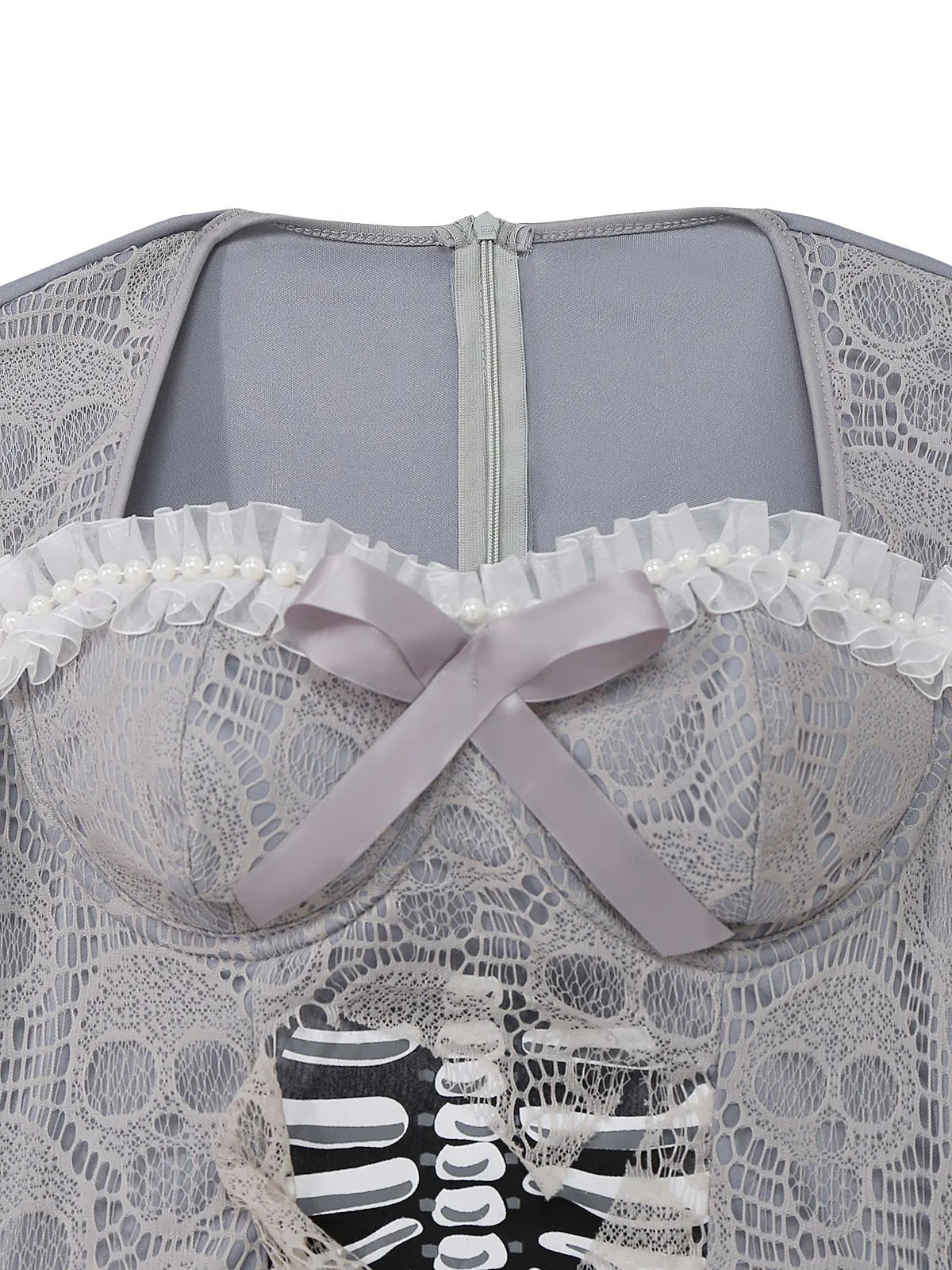 Grey 1930s Halloween Ghost Bride Mesh Dress sold by Retro Stage product image thumbnail 3