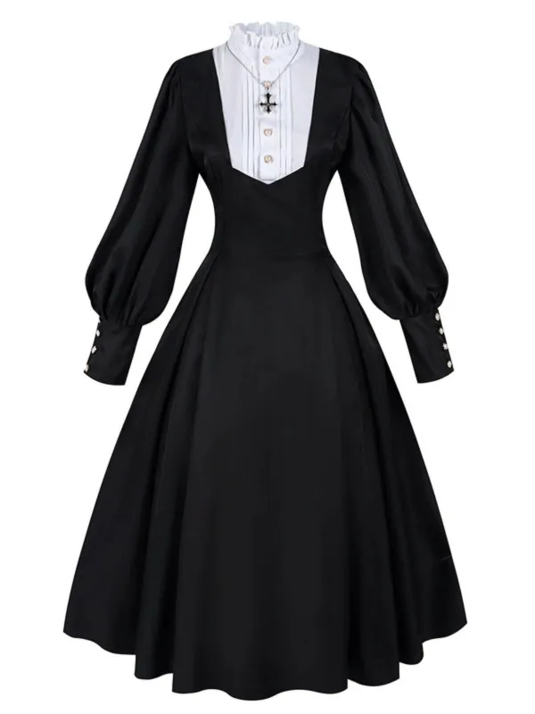 Black 1940s Nun-Style Cross Necklace Dress sold by Retro Stage