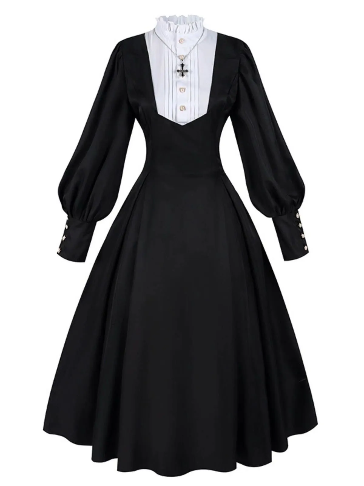 Black 1940s Nun-Style Cross Necklace Dress sold by Retro Stage