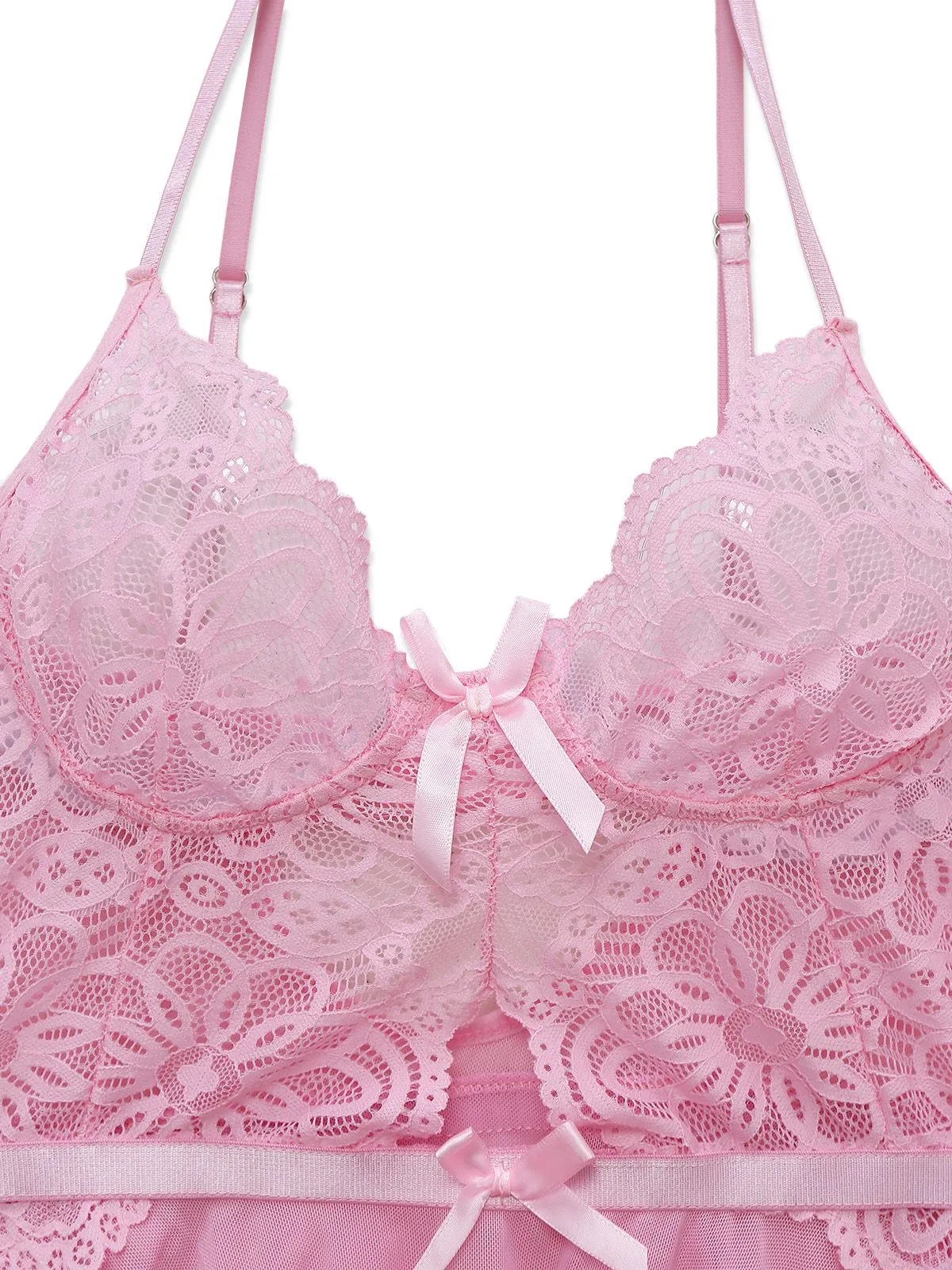 Pink 1950s Lace Spaghetti Strap Bow Nightgown sold by Retro Stage product image thumbnail 3