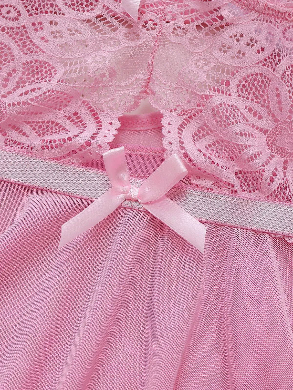 Pink 1950s Lace Spaghetti Strap Bow Nightgown sold by Retro Stage product image thumbnail 4