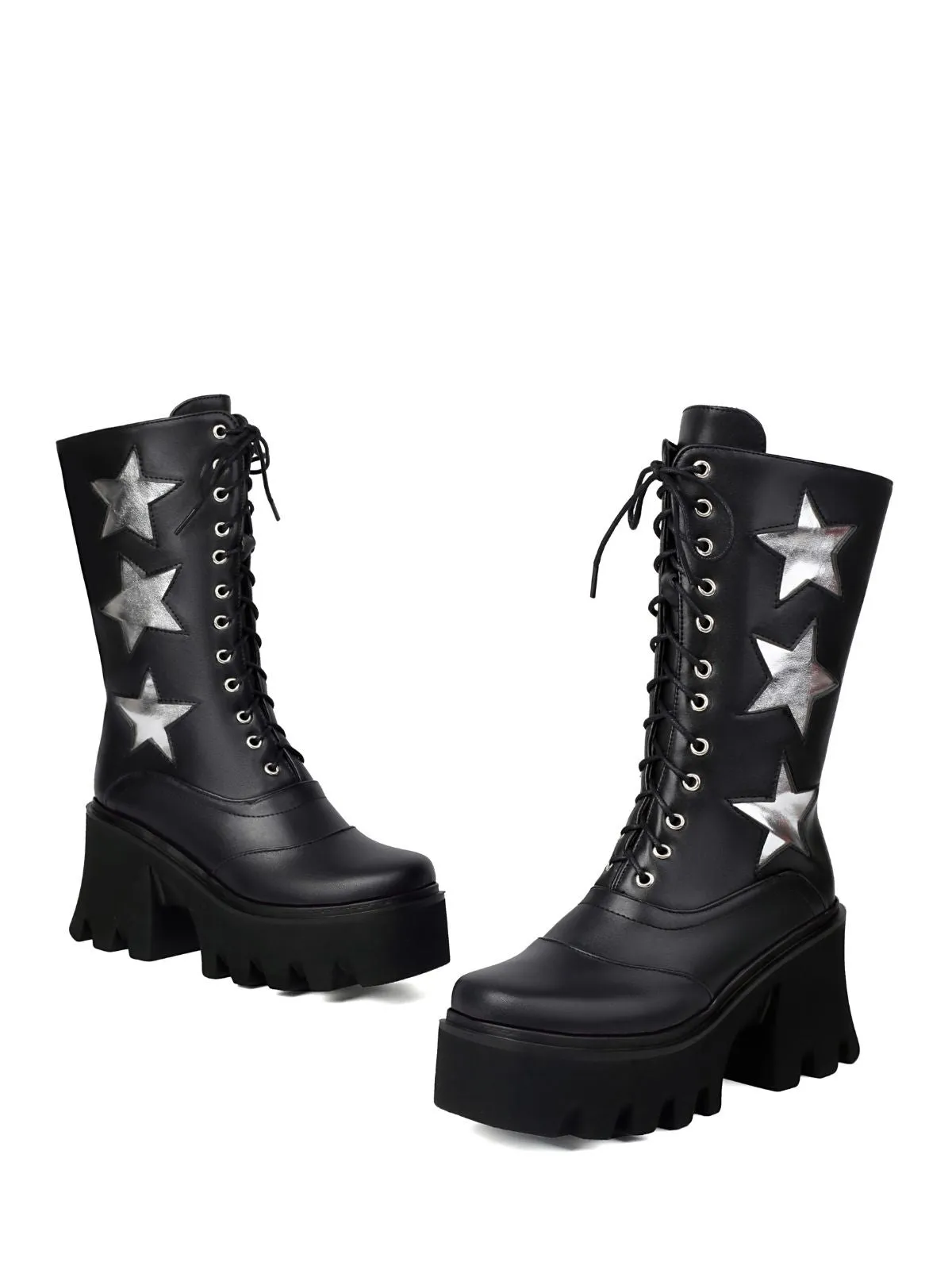 Vintage Steampunk Star Print Platform Mid-Calf Boots sold by Retro Stage
