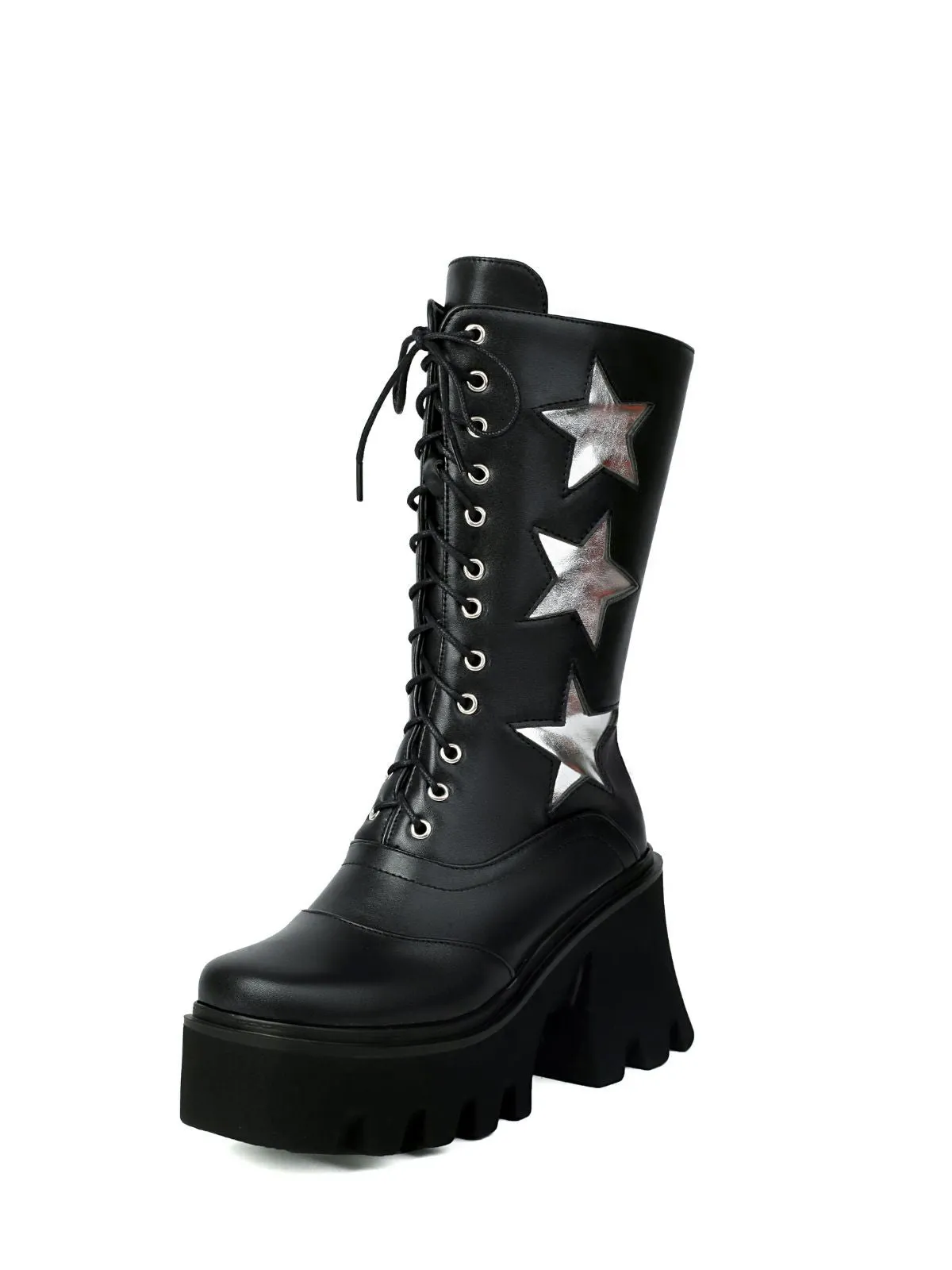 Vintage Steampunk Star Print Platform Mid-Calf Boots sold by Retro Stage product image thumbnail 2