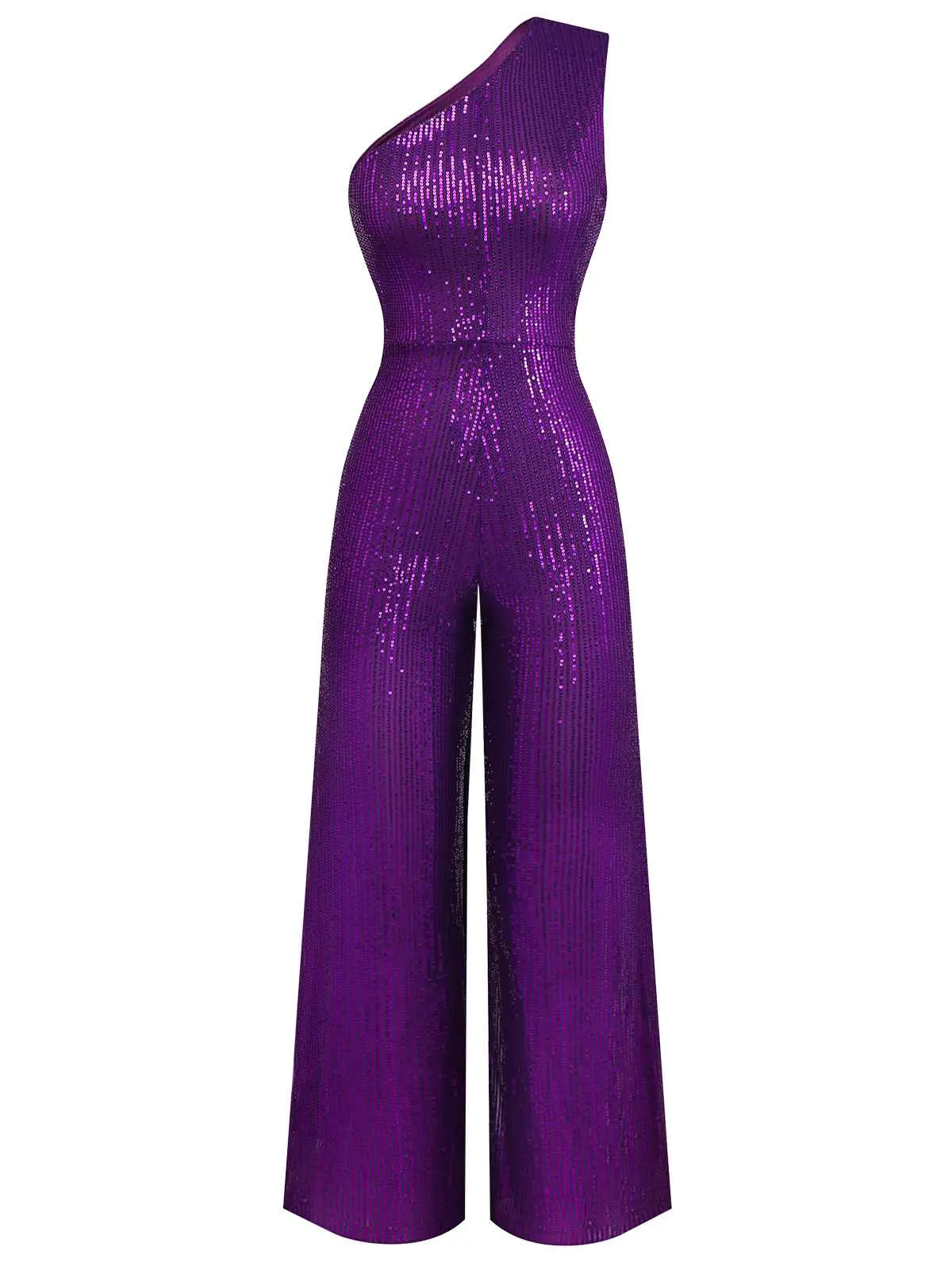Purple 1970s Sequin One-Shoulder Jumpsuit sold by Retro Stage