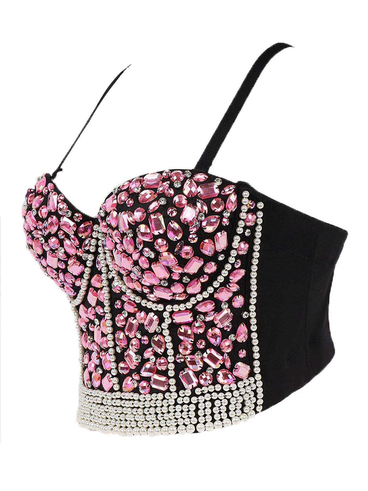 1970s Rhinestone Pearl Spaghetti Strap Corset Top sold by Retro Stage product image thumbnail 2