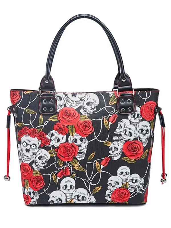 Vintage Punk Skull & Rose Print Handbag sold by Retro Stage