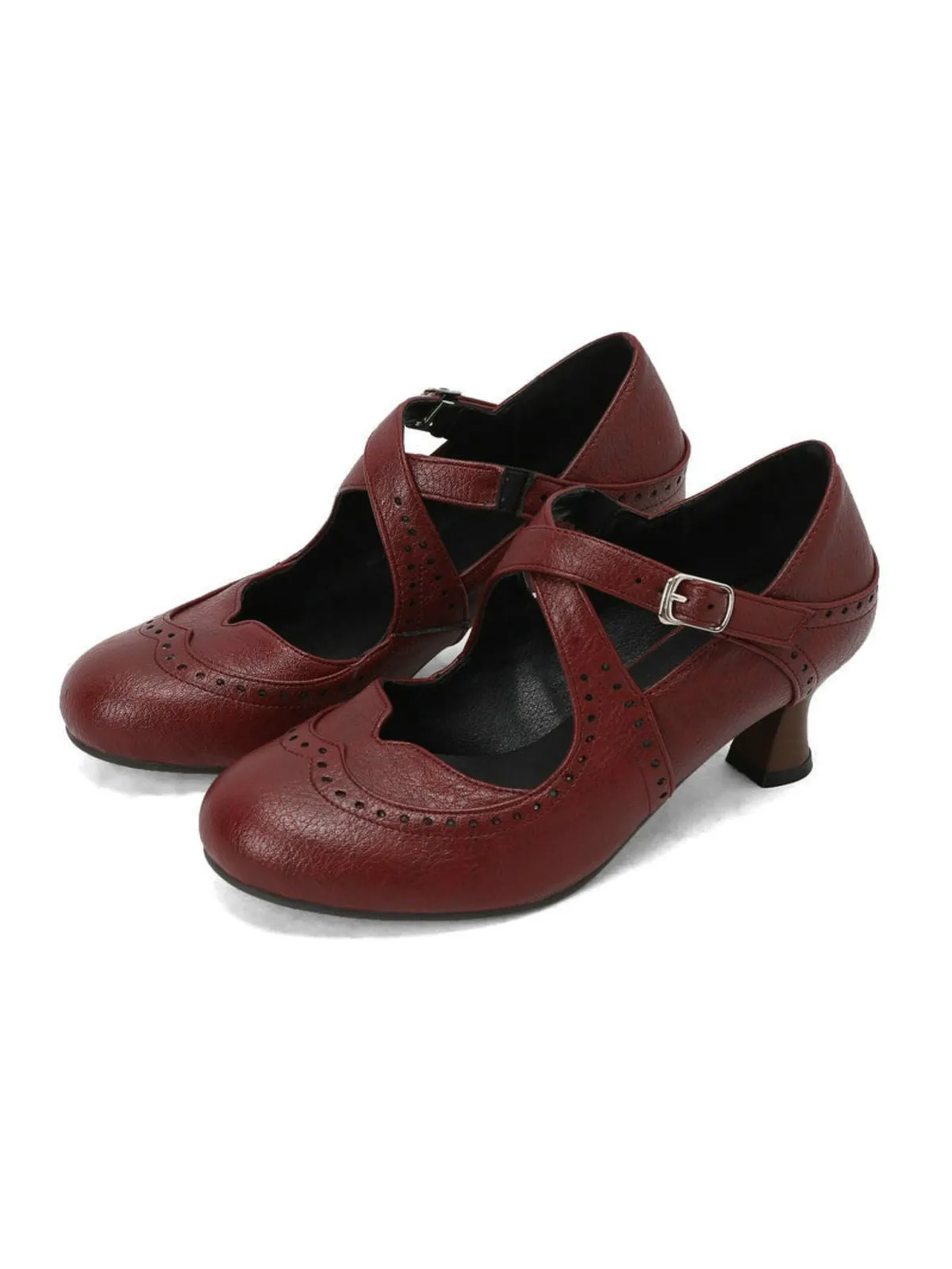 Cross-Strap Perforated Mary Jane Heels sold by Retro Stage product image thumbnail 3