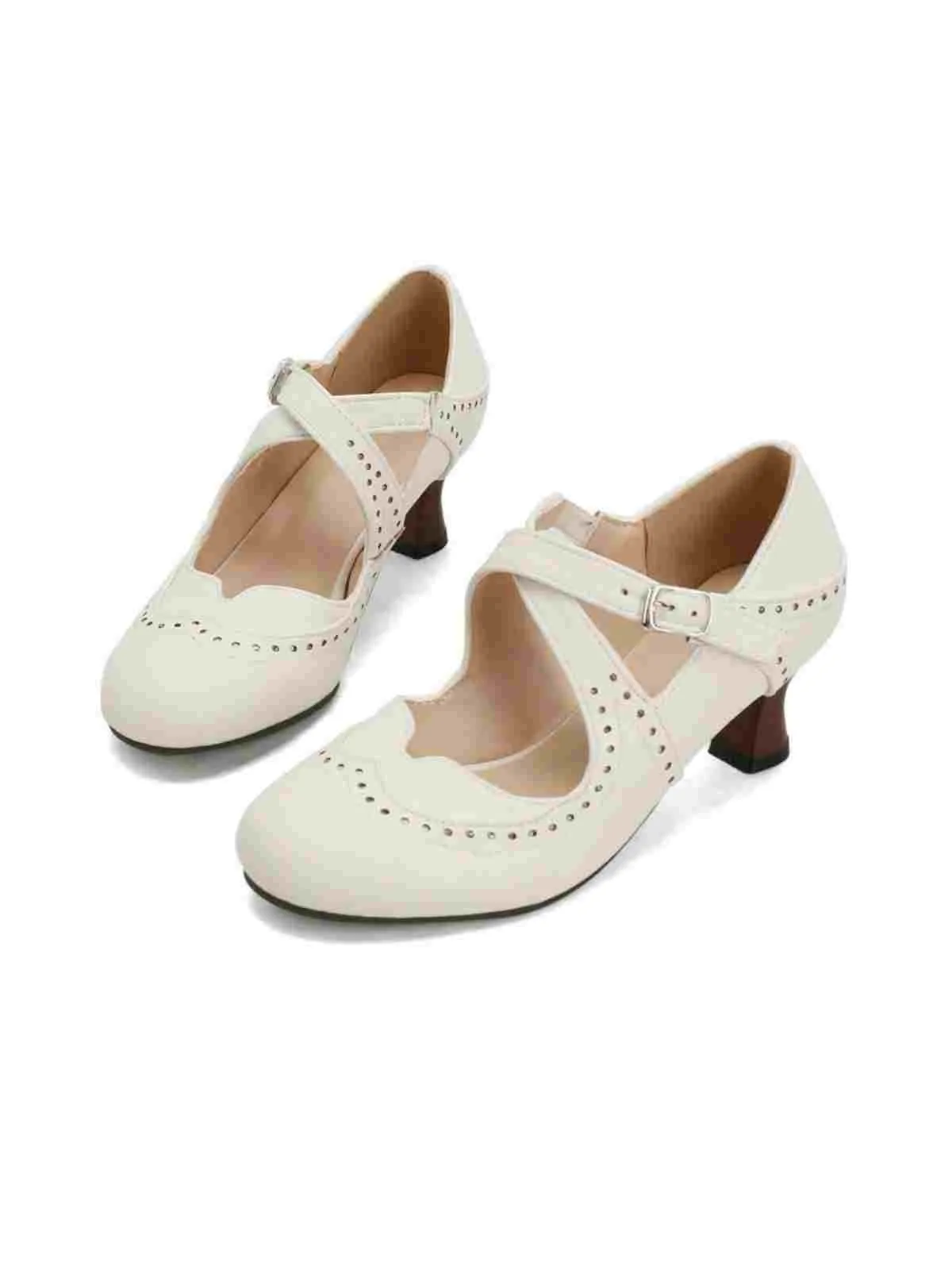 Cross-Strap Perforated Mary Jane Heels sold by Retro Stage product image thumbnail 5