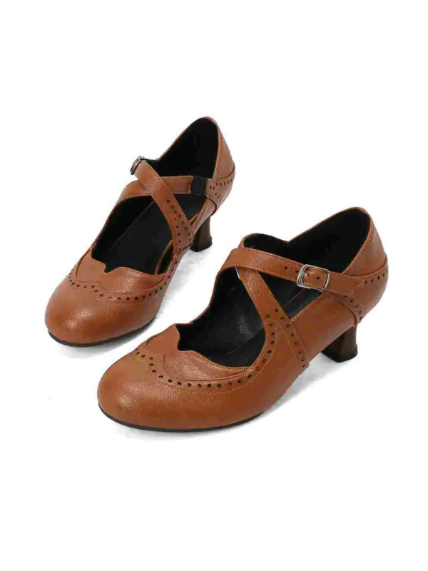 Cross-Strap Perforated Mary Jane Heels sold by Retro Stage