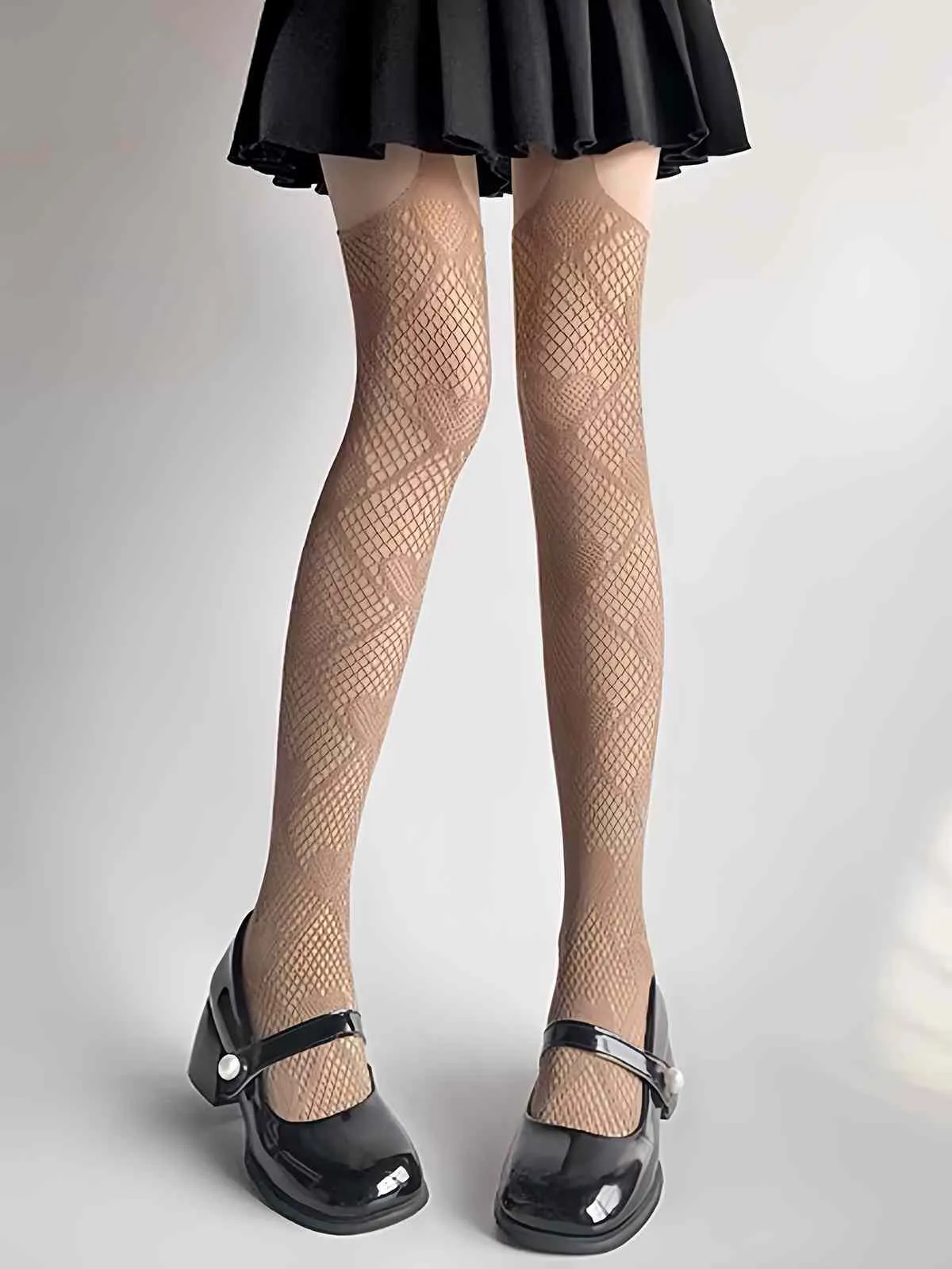 Heart Pattern Thigh High Fishnet Stockings sold by Retro Stage product image thumbnail 4