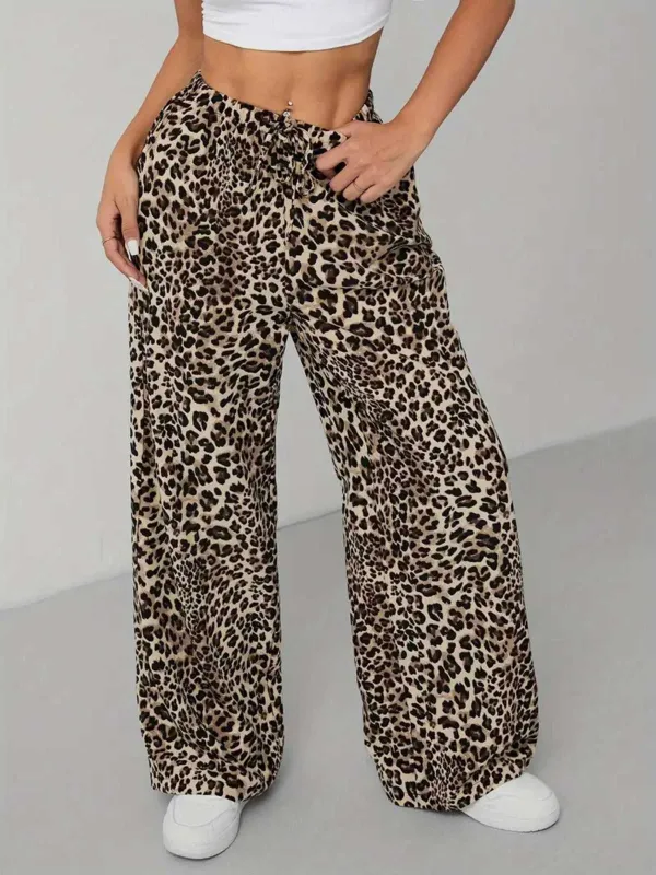 1970s Leopard Wide-Leg Drawstring Pants sold by Retro Stage