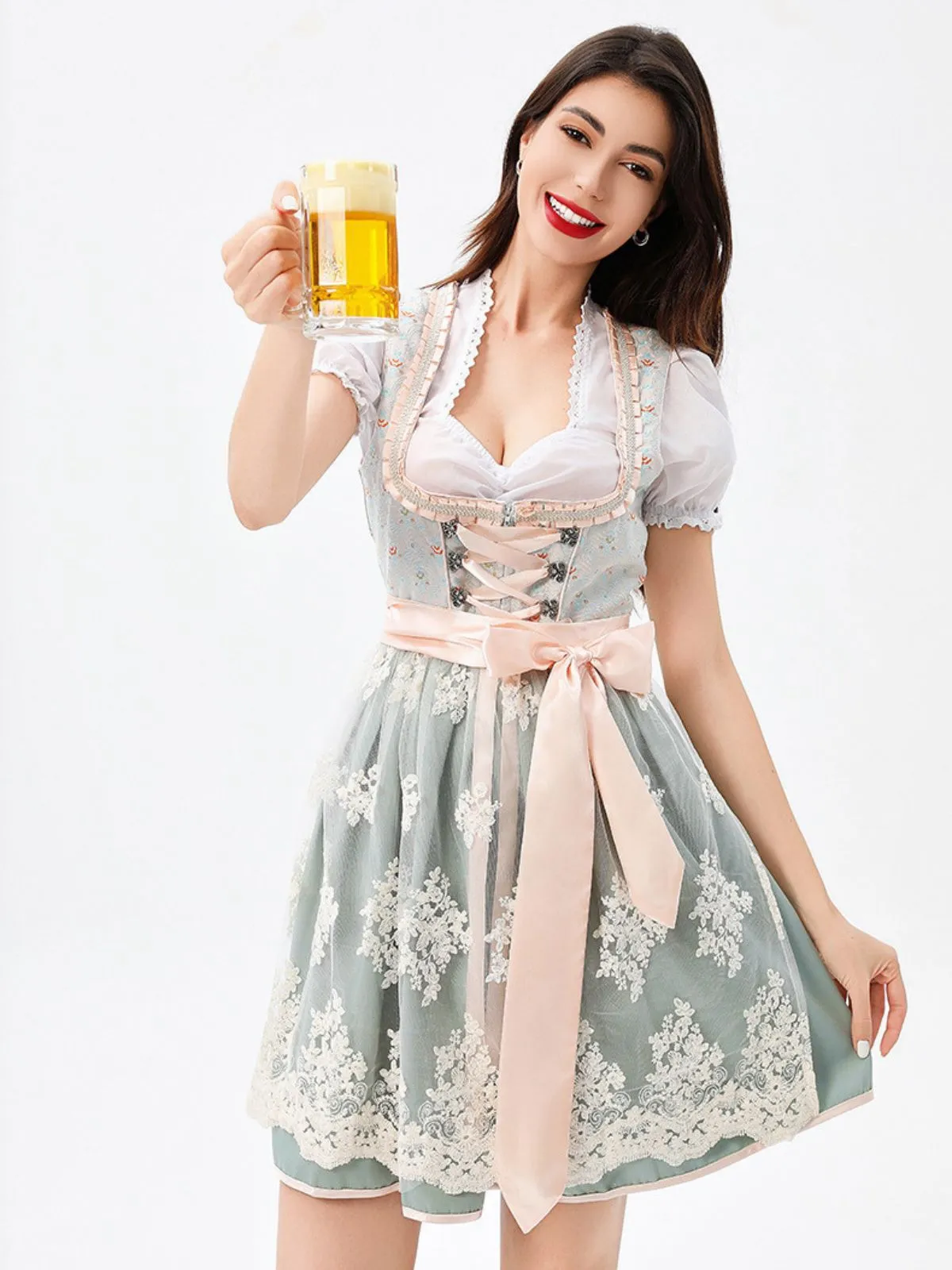 3PCS Green 1950s Puff Sleeve Top & Square Neck Floral Dress sold by Retro Stage product image thumbnail 5