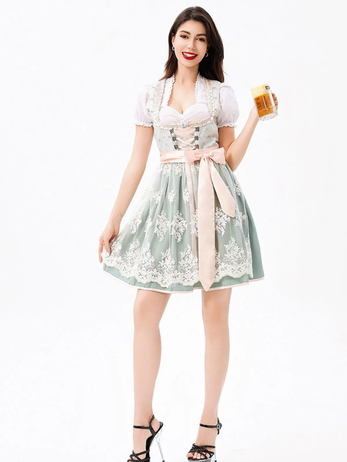 3PCS Green 1950s Puff Sleeve Top & Square Neck Floral Dress sold by Retro Stage product image thumbnail 2