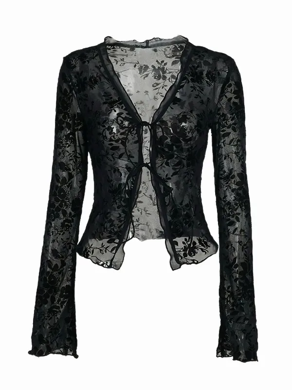 Black 1960s Water-soluble Lace Trim Sheer Blouse sold by Retro Stage