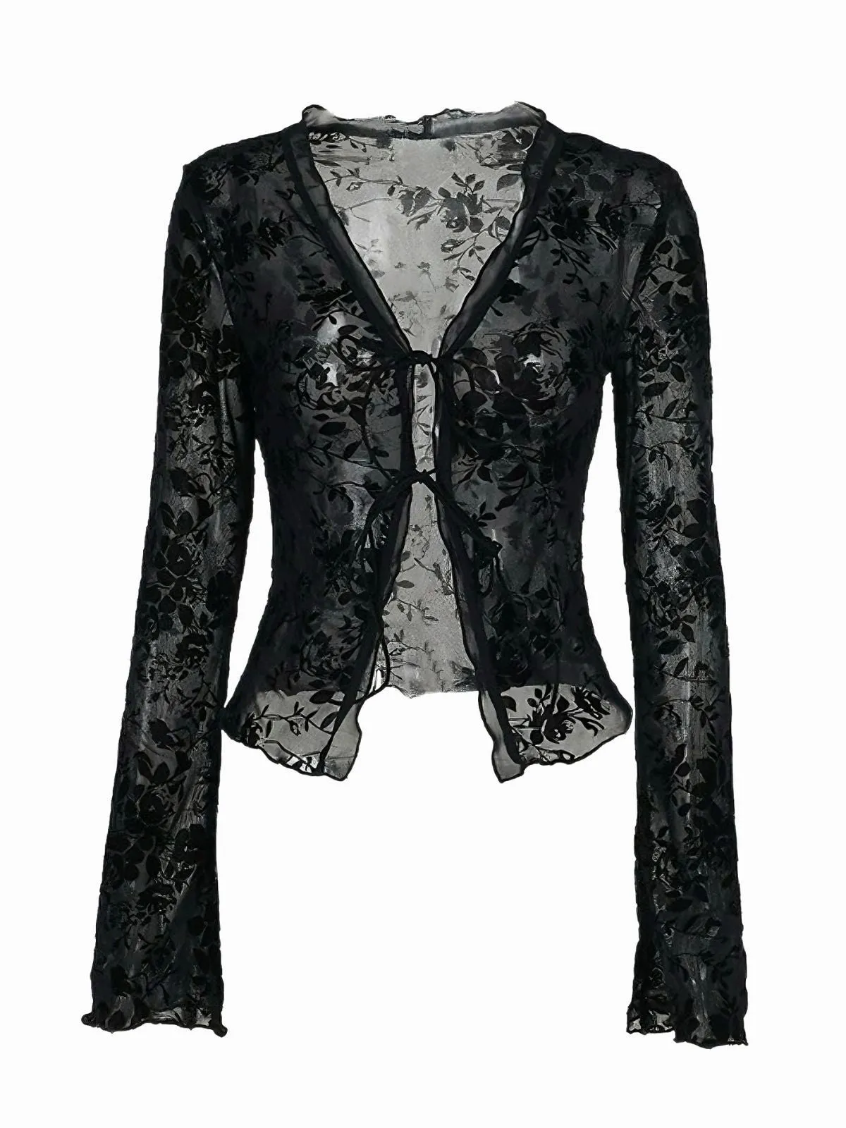 Black 1960s Water-soluble Lace Trim Sheer Blouse sold by Retro Stage