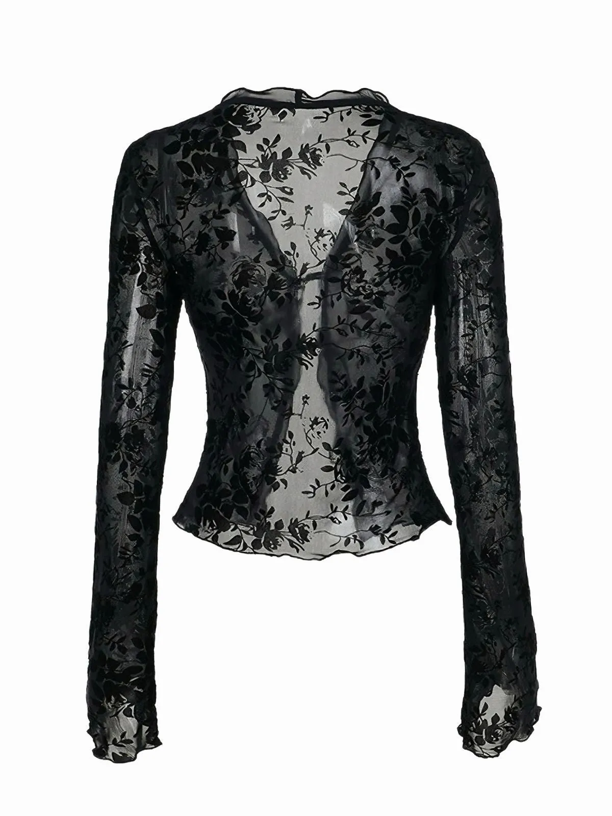 Black 1960s Water-soluble Lace Trim Sheer Blouse sold by Retro Stage product image thumbnail 2