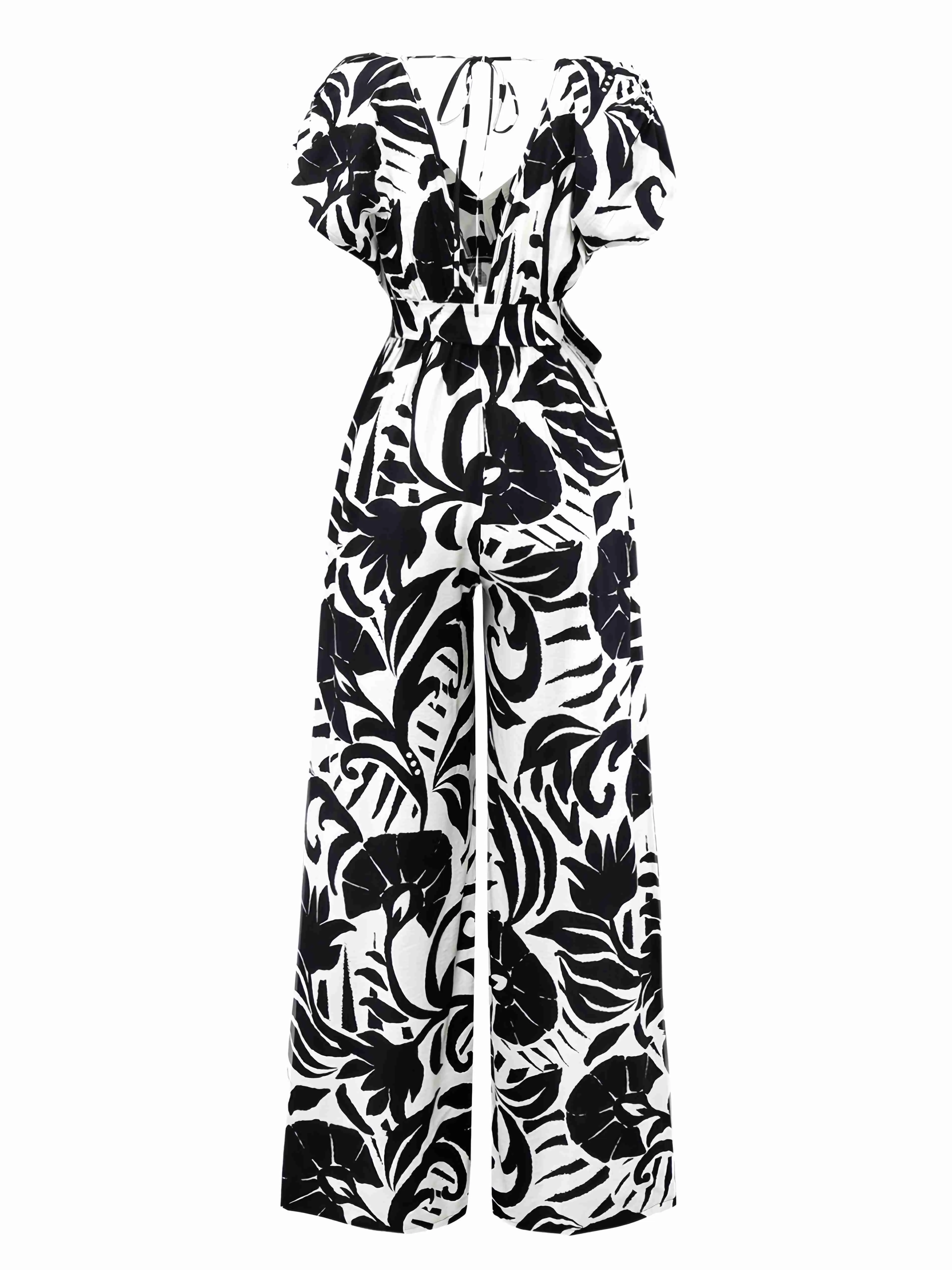 Black 1940s Plants Silhouette Bat Sleeve Jumpsuit sold by Retro Stage product image thumbnail 2