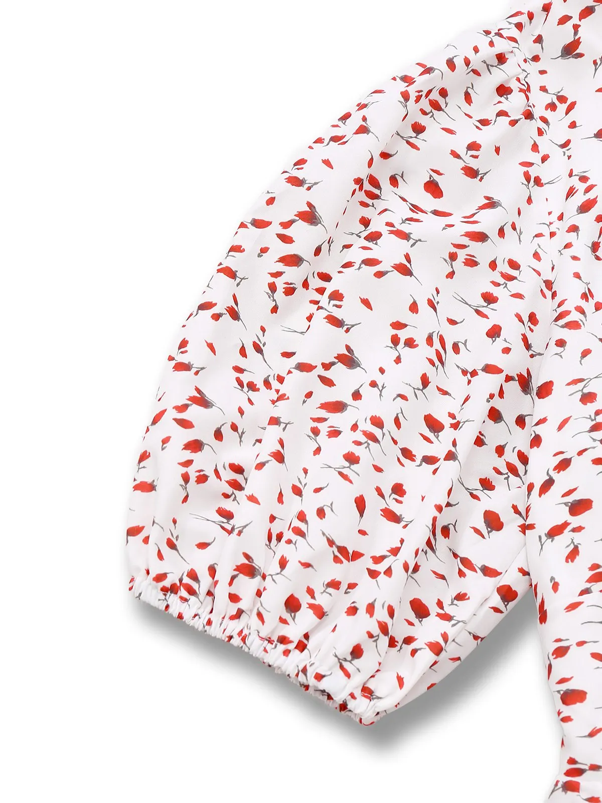 White 1940s Ditsy Floral Ruffled V-Neck Puff Sleeve Dress sold by Retro Stage product image thumbnail 4