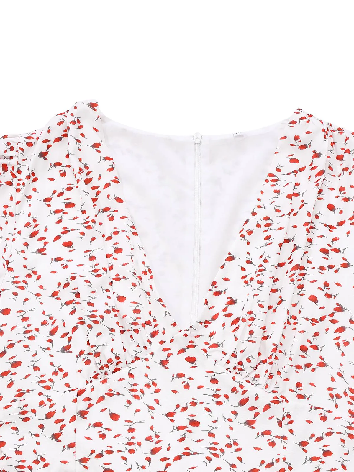 White 1940s Ditsy Floral Ruffled V-Neck Puff Sleeve Dress sold by Retro Stage product image thumbnail 3