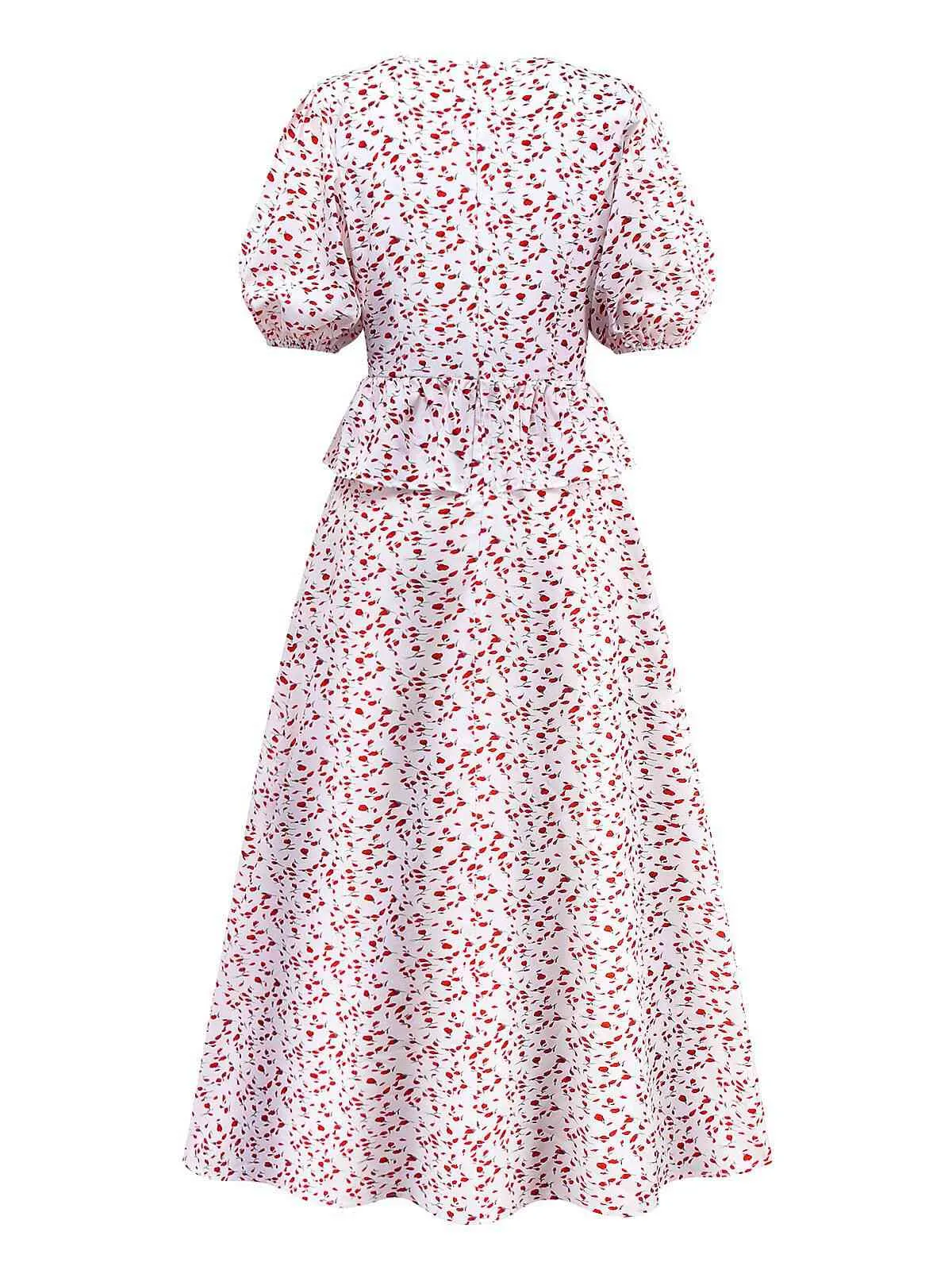 White 1940s Ditsy Floral Ruffled V-Neck Puff Sleeve Dress sold by Retro Stage product image thumbnail 2