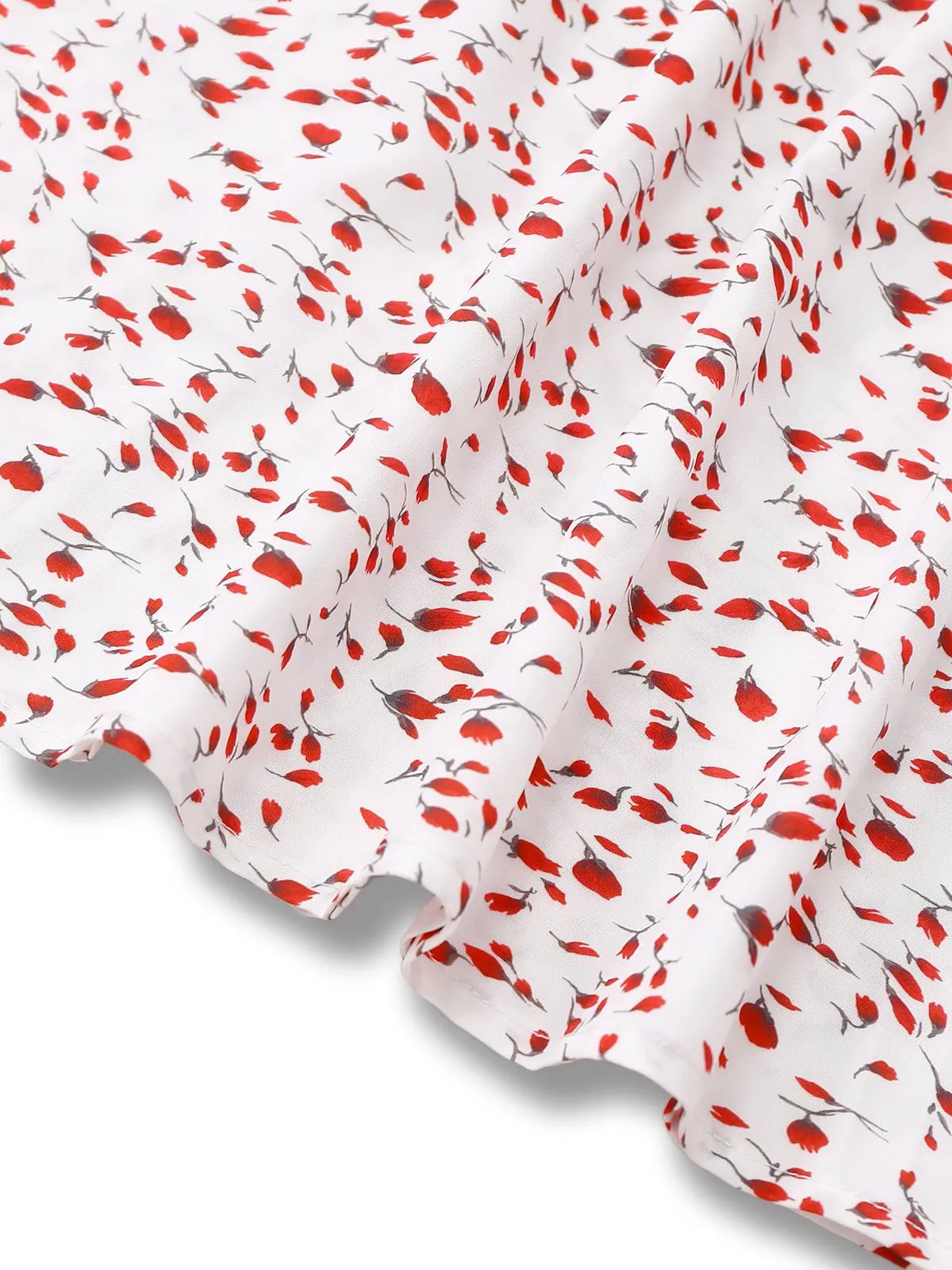 White 1940s Ditsy Floral Ruffled V-Neck Puff Sleeve Dress sold by Retro Stage product image thumbnail 5