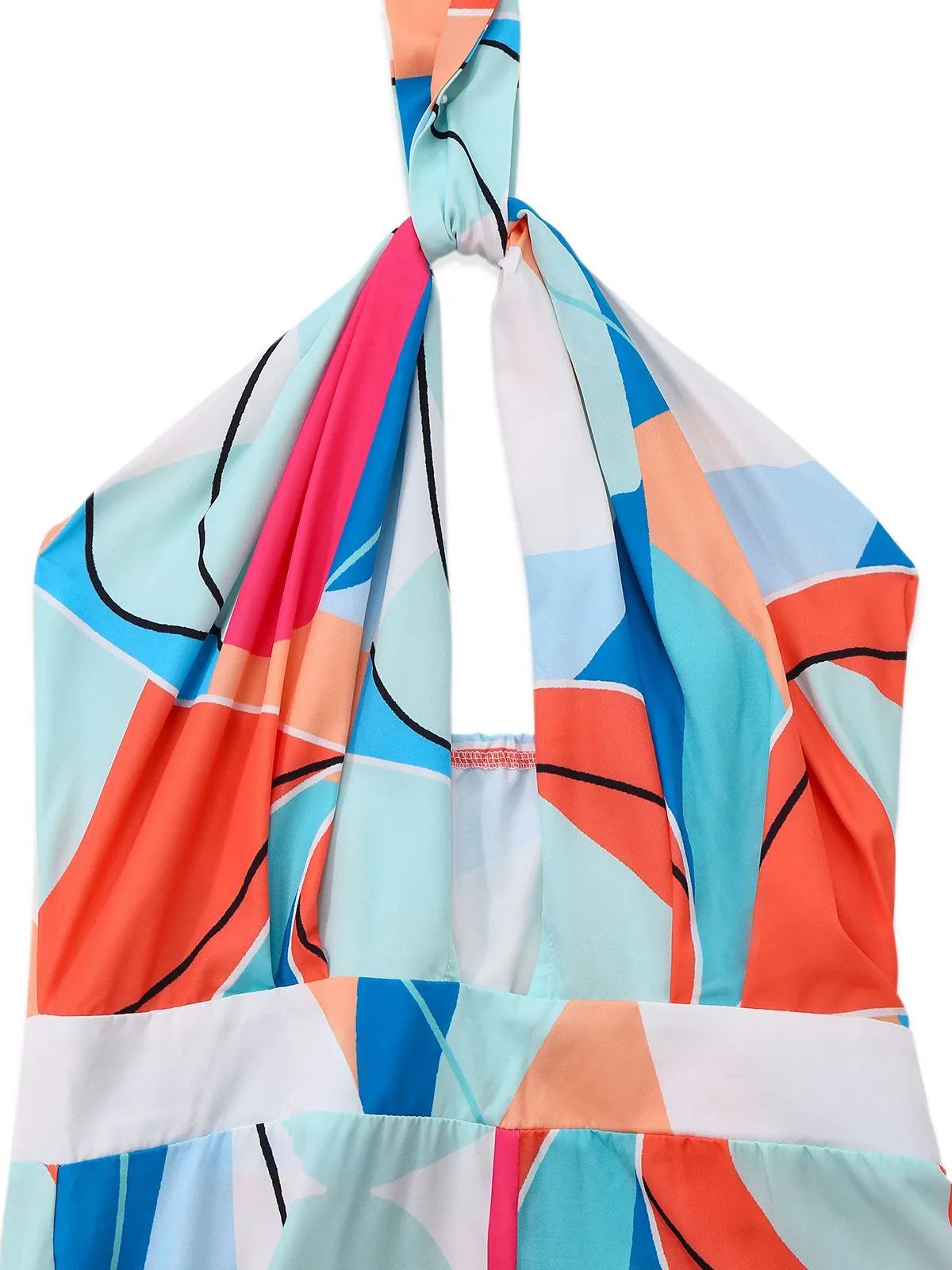 Multicolor 1960s Geometric Abstract Print Halter Jumpsuit sold by Retro Stage product image thumbnail 4