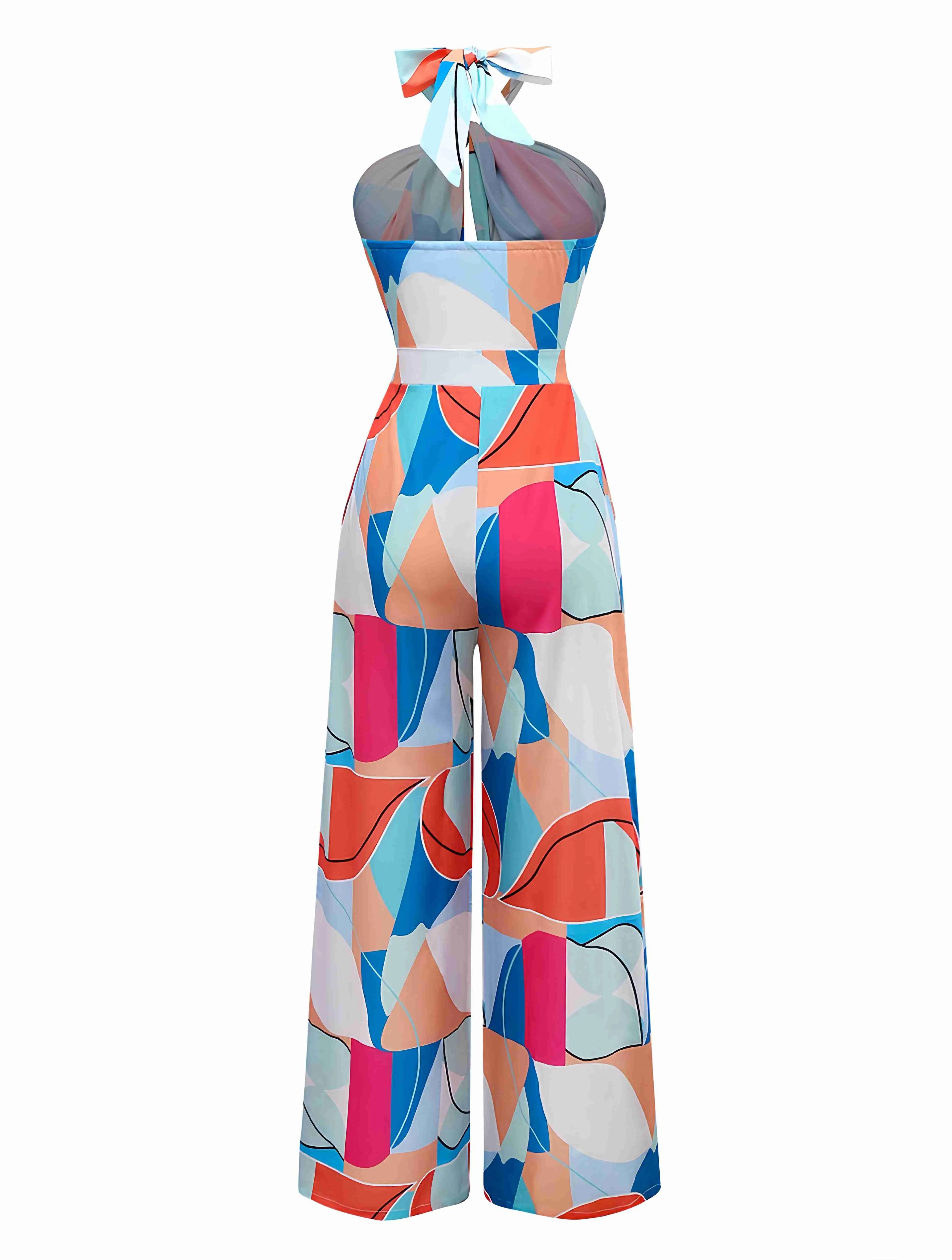 Multicolor 1960s Geometric Abstract Print Halter Jumpsuit sold by Retro Stage product image thumbnail 2