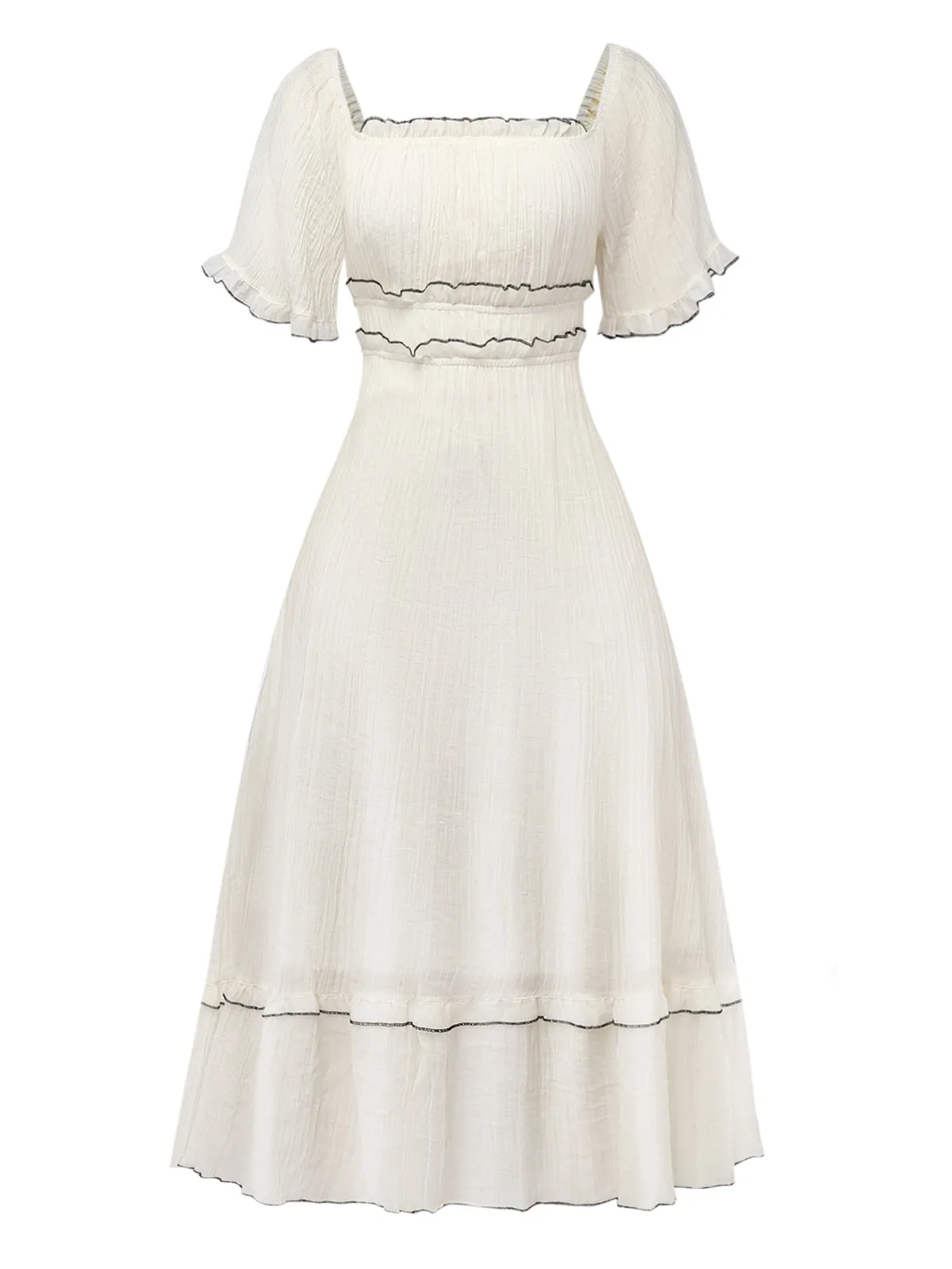 Apricot 1930s Square Neck Textured Binding Dress sold by Retro Stage