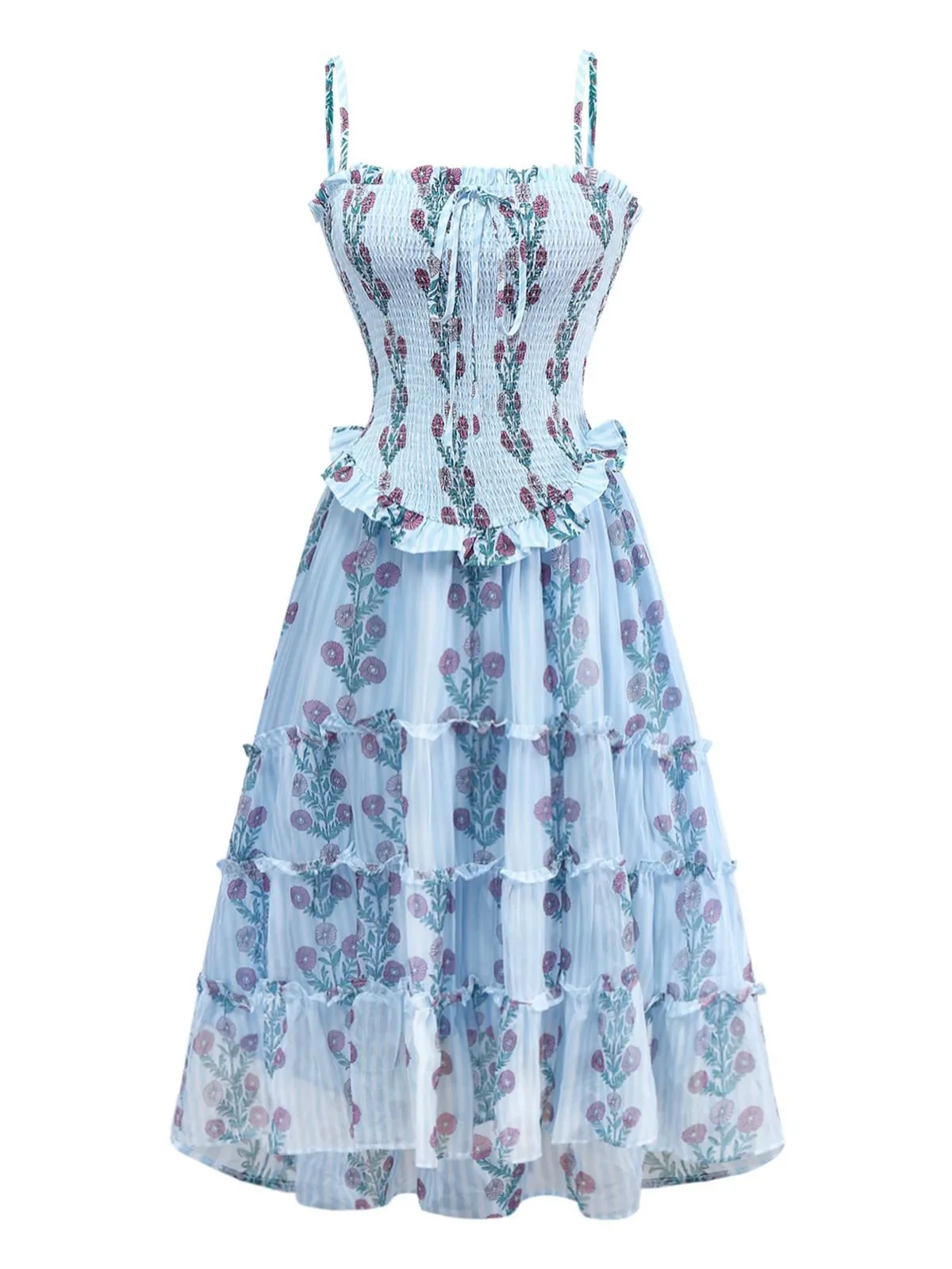 1940s Daisy Mesh Patchwork Smocked Dress sold by Retro Stage