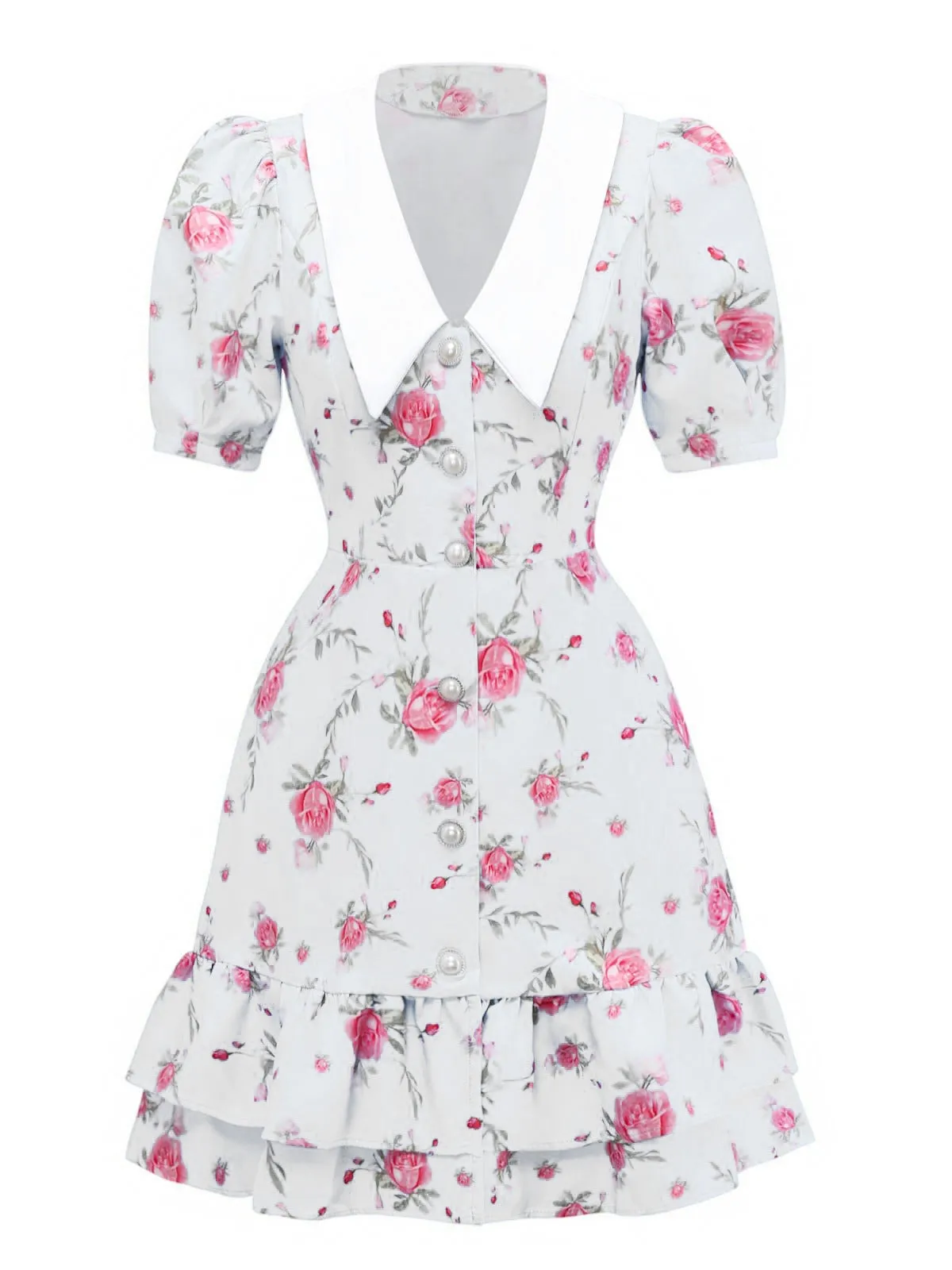 1960s Rose Puff Sleeve Chelsea Collar Mini Dress sold by Retro Stage