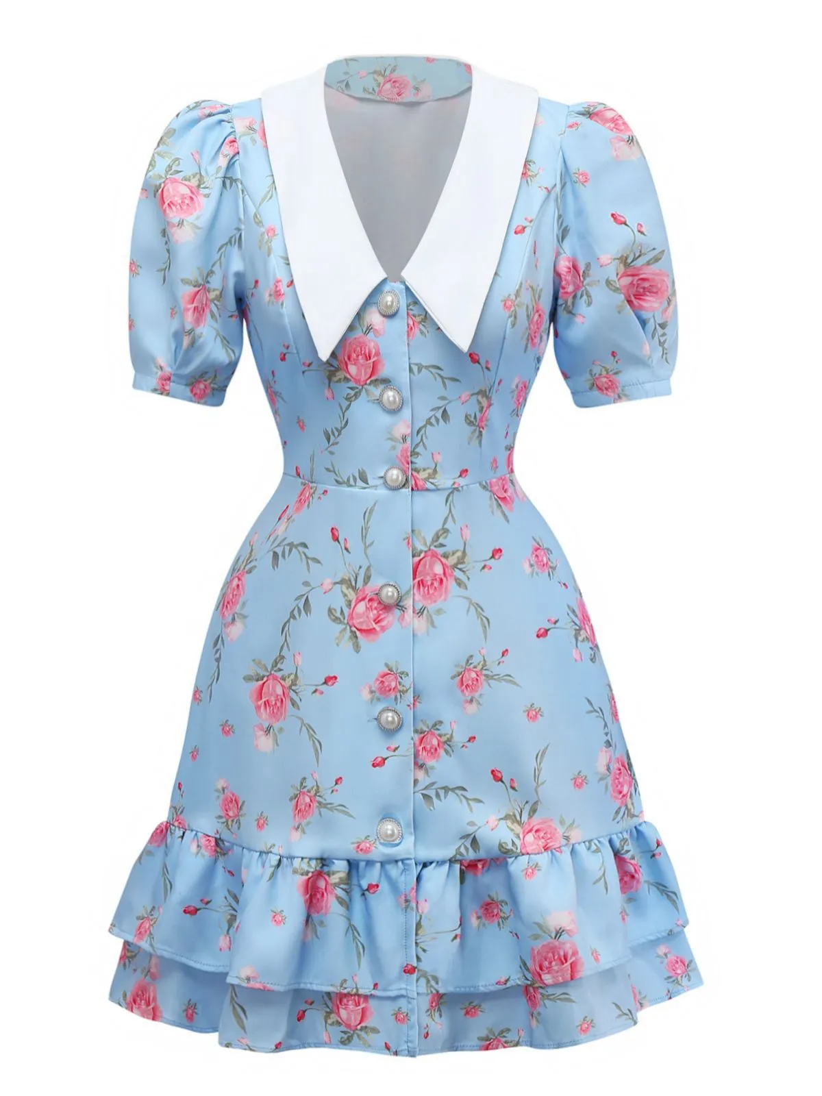 1960s Rose Puff Sleeve Chelsea Collar Mini Dress sold by Retro Stage product image thumbnail 3