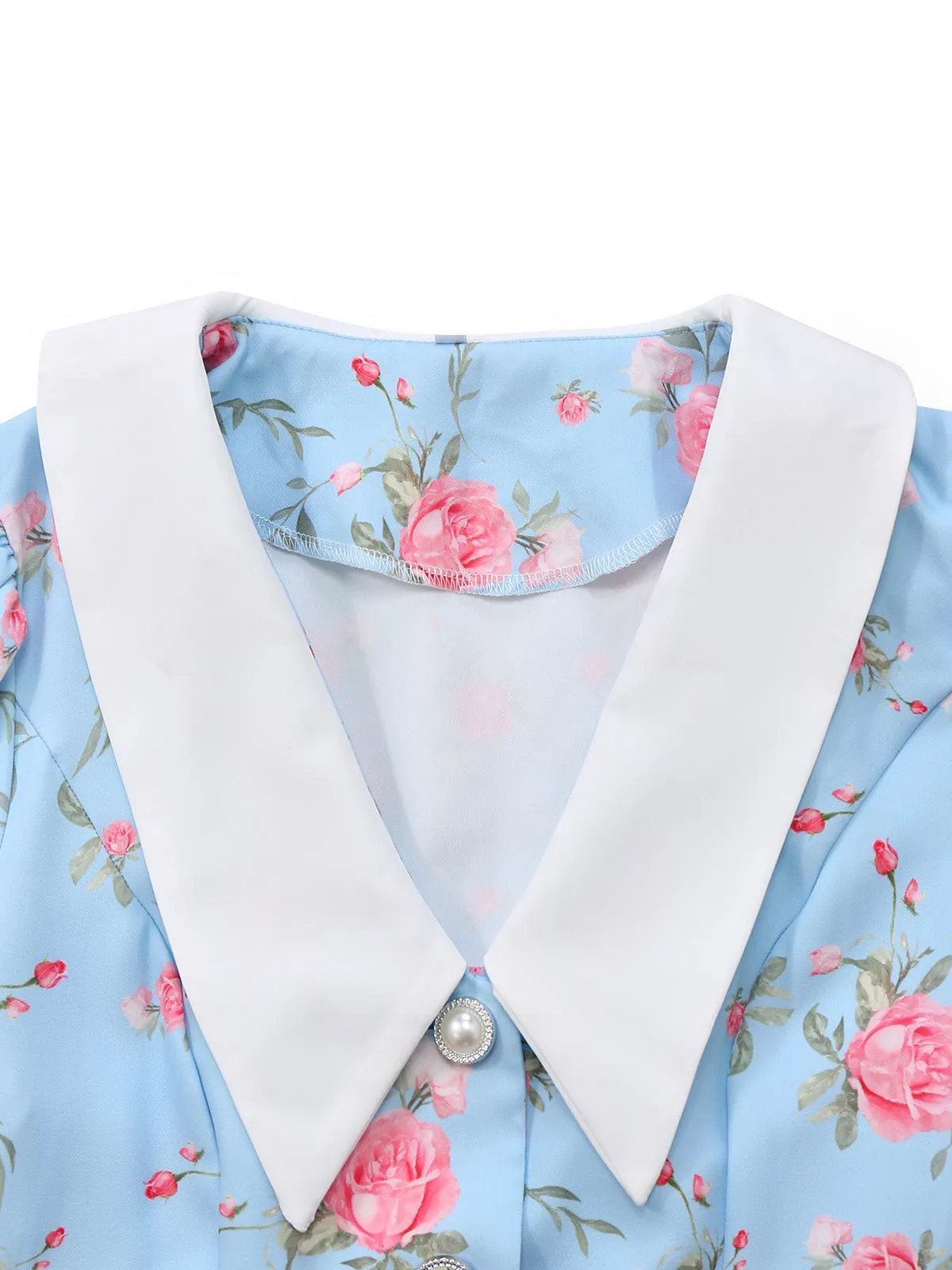 1960s Rose Puff Sleeve Chelsea Collar Mini Dress sold by Retro Stage product image thumbnail 5