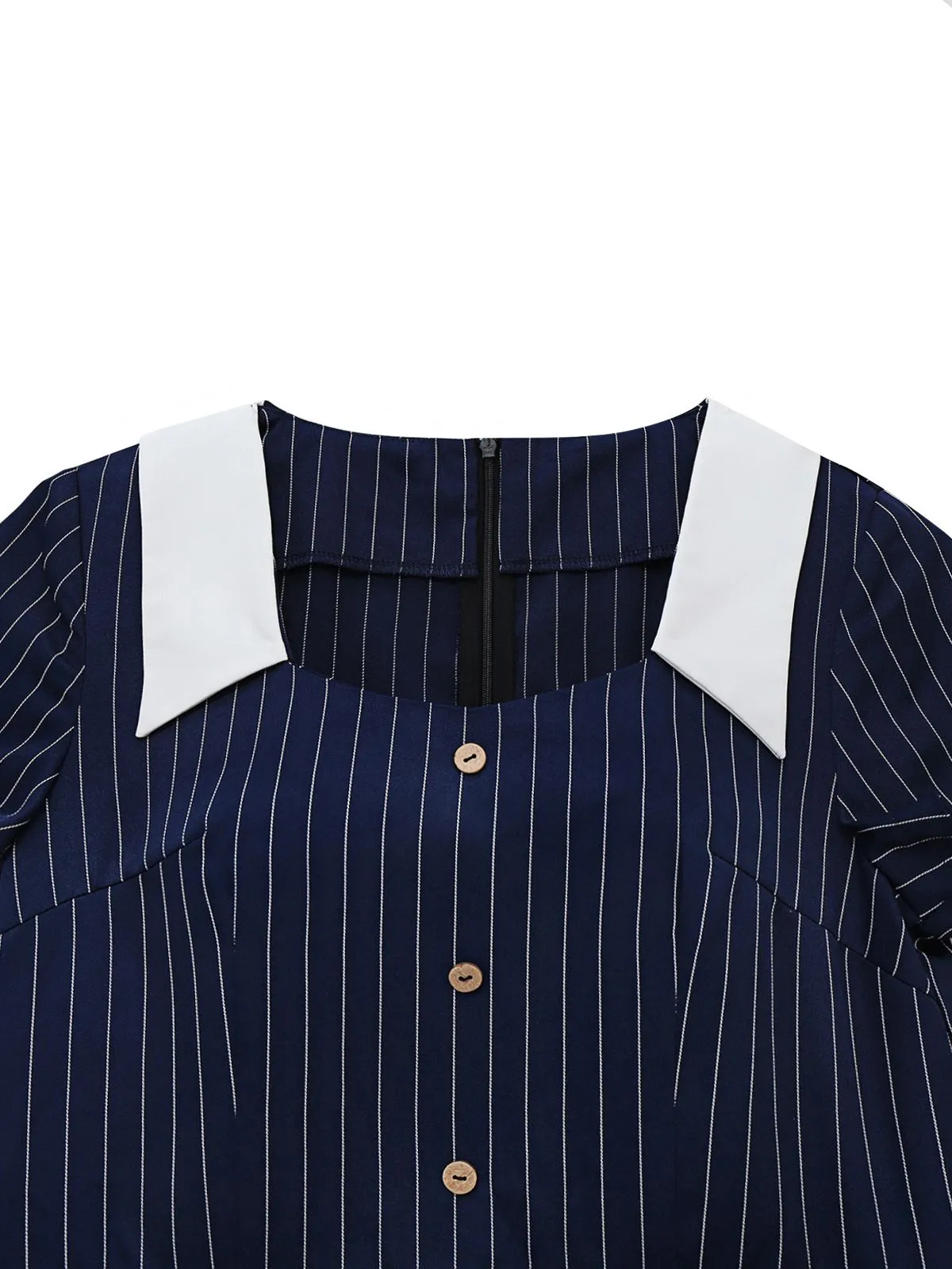 1930s Blue Striped Lapel Jumpsuit sold by Retro Stage product image thumbnail 5