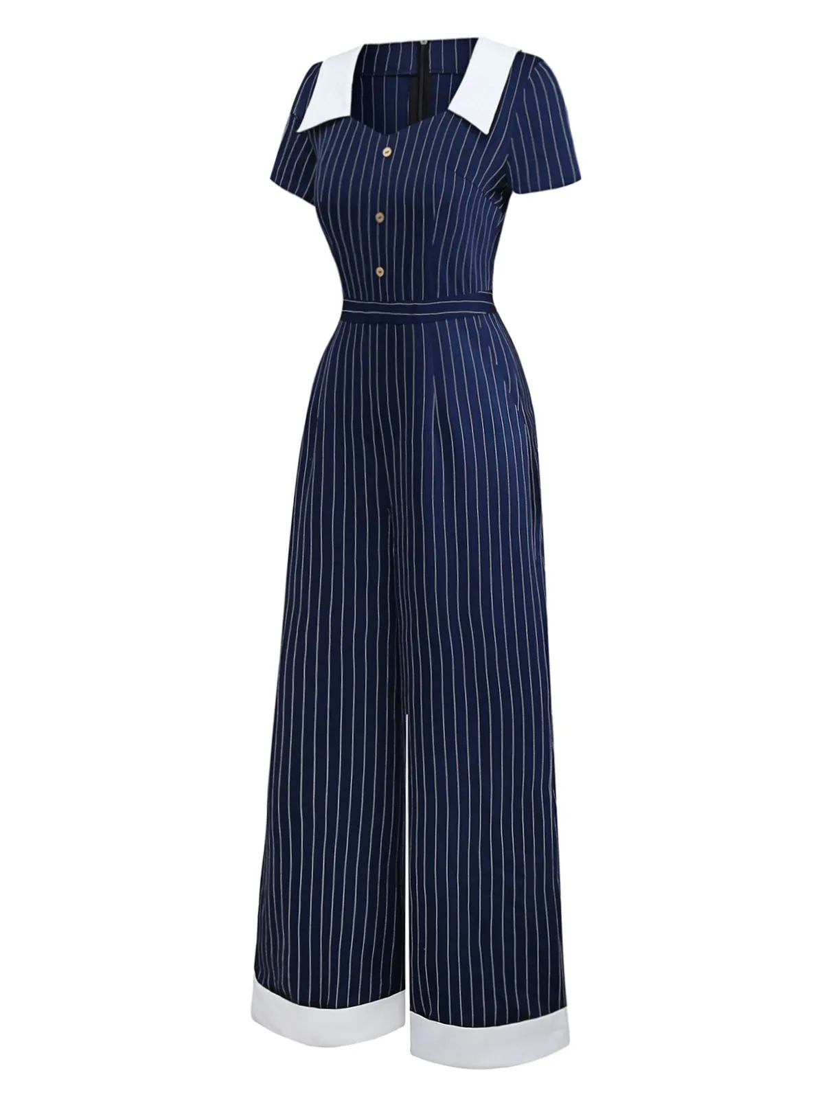 1930s Blue Striped Lapel Jumpsuit sold by Retro Stage product image thumbnail 3