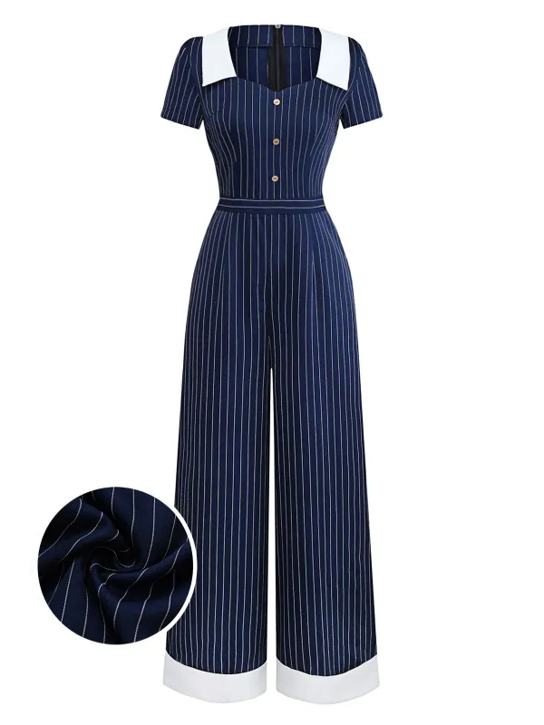 1930s Blue Striped Lapel Jumpsuit sold by Retro Stage