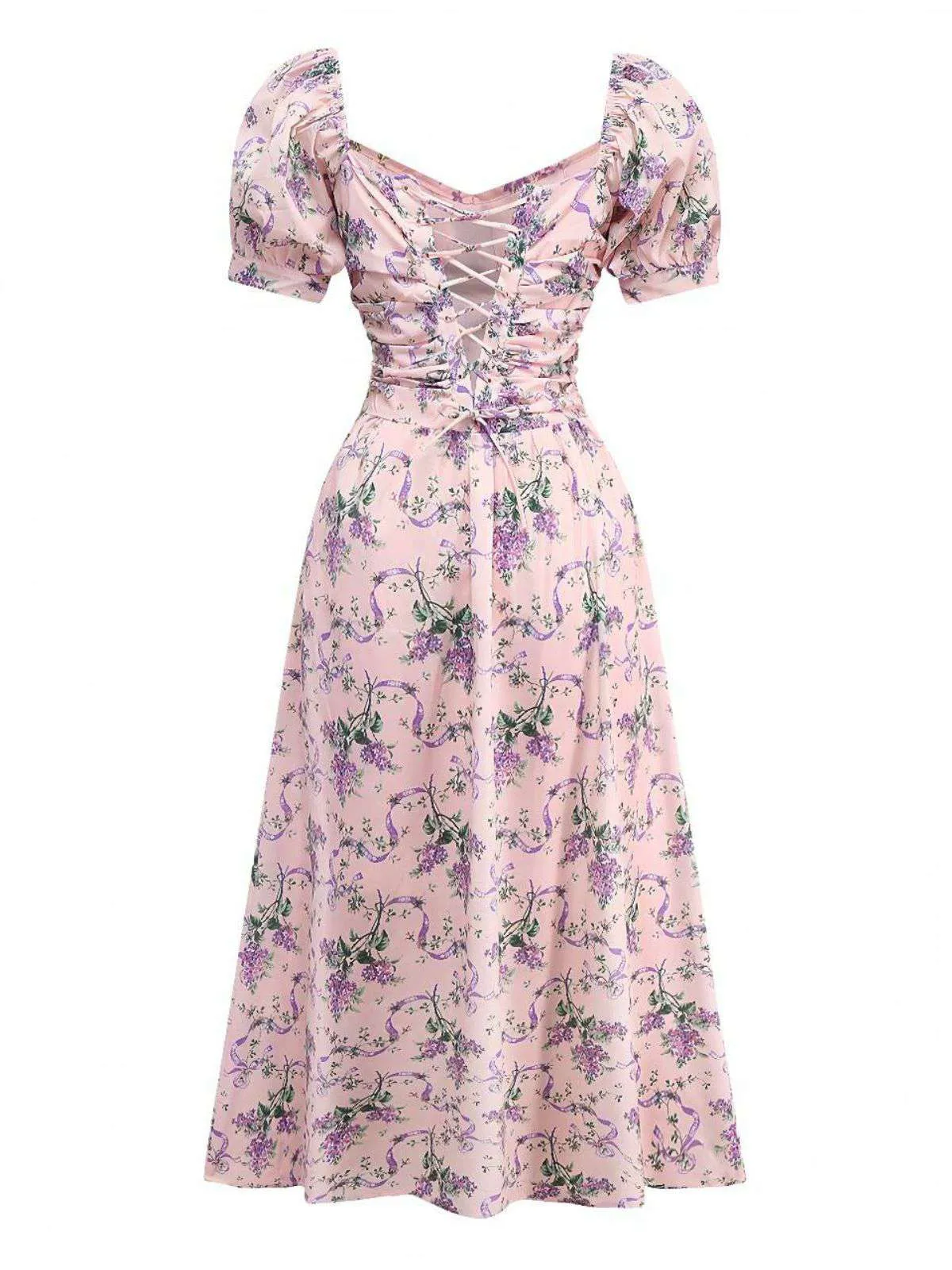 Pink 1940s Lavender Sweetheart Neck Puff Sleeve Dress sold by Retro Stage product image thumbnail 2
