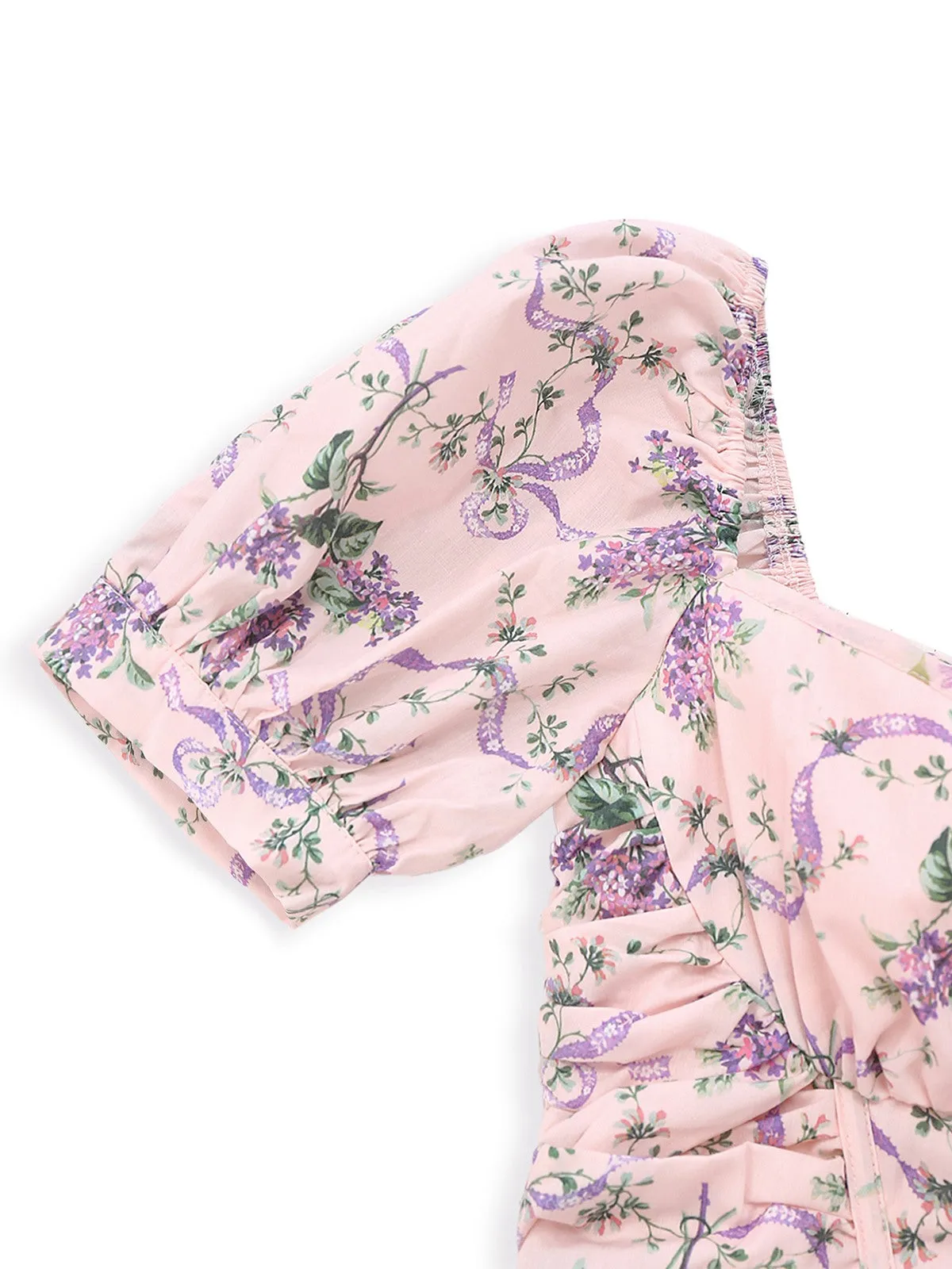 Pink 1940s Lavender Sweetheart Neck Puff Sleeve Dress sold by Retro Stage product image thumbnail 4