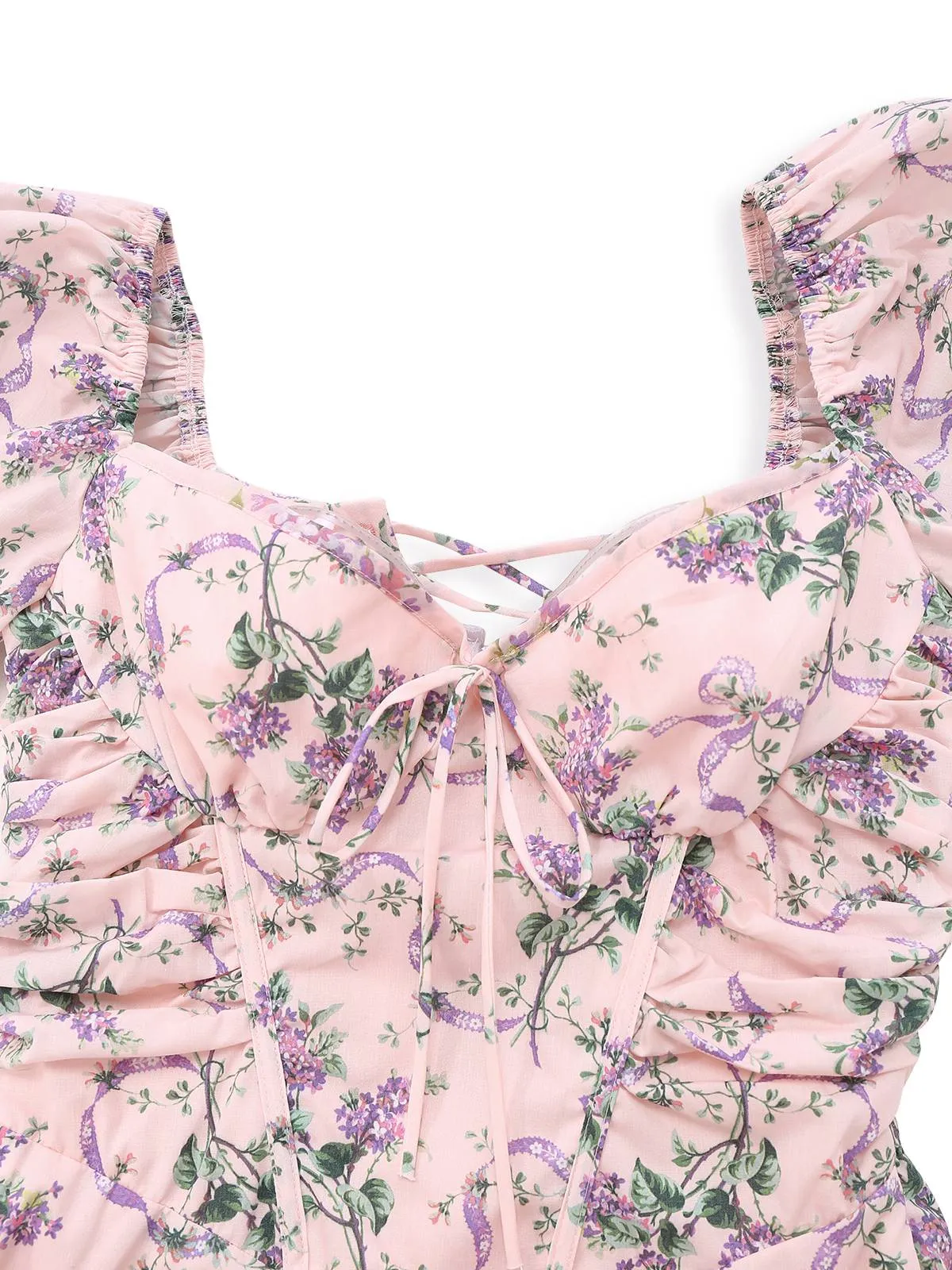 Pink 1940s Lavender Sweetheart Neck Puff Sleeve Dress sold by Retro Stage product image thumbnail 3