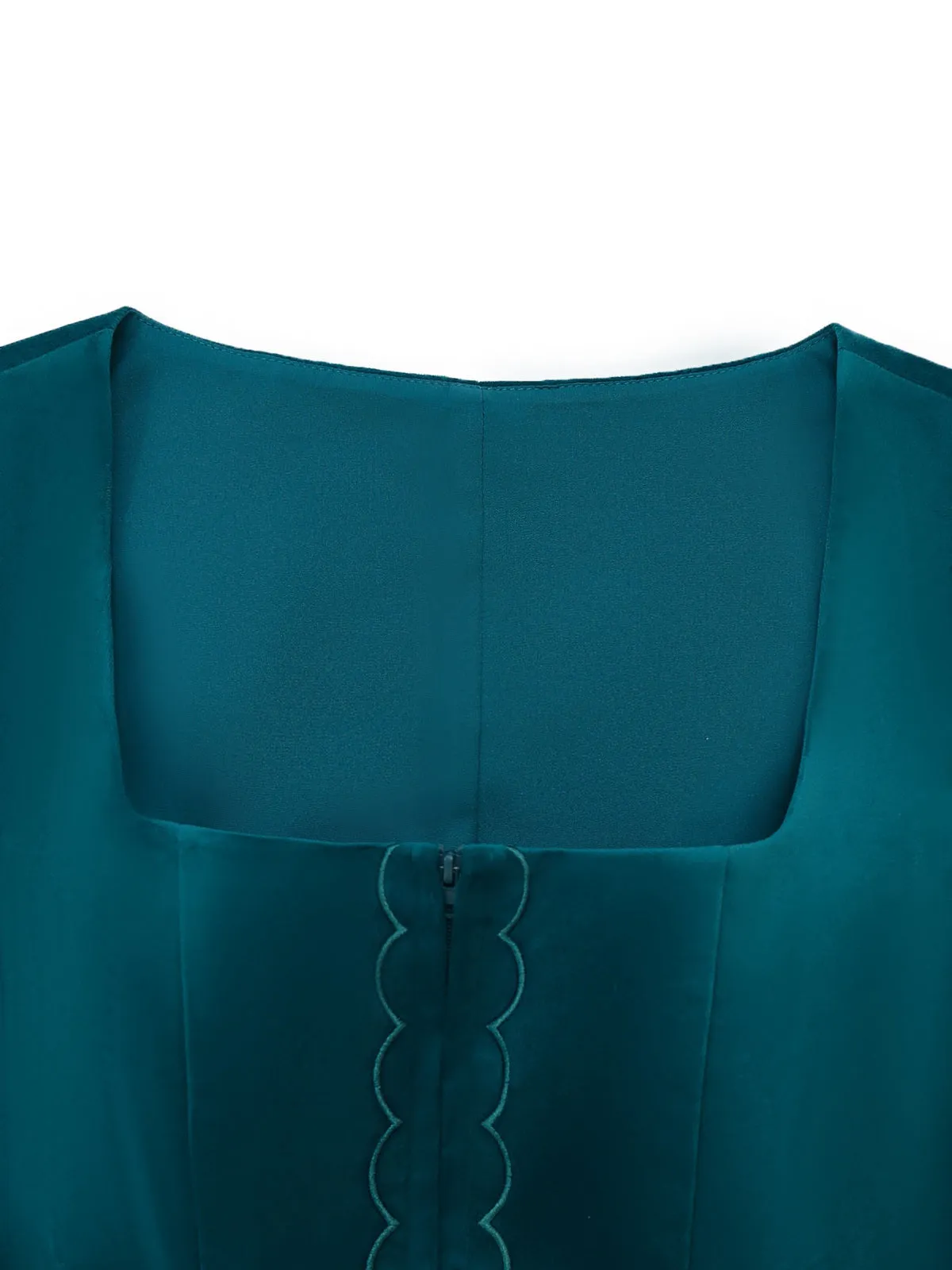 2PCS Blue 1950s Flannelette Floral Dress & Satin Apron sold by Retro Stage product image thumbnail 3