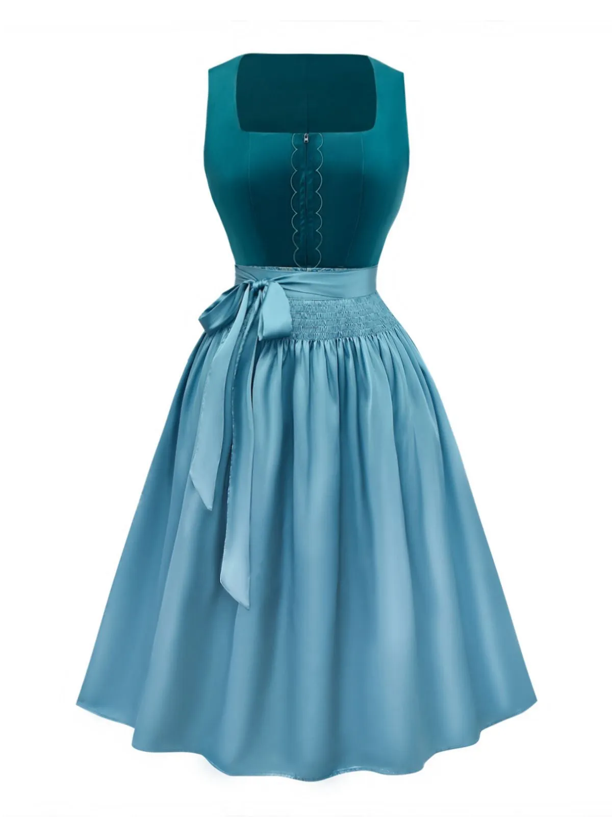 2PCS Blue 1950s Flannelette Floral Dress & Satin Apron sold by Retro Stage