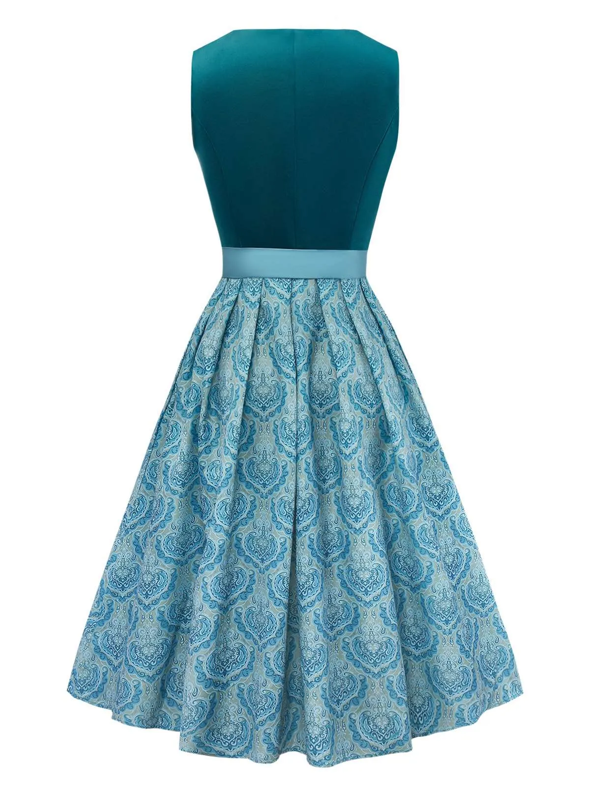 2PCS Blue 1950s Flannelette Floral Dress & Satin Apron sold by Retro Stage product image thumbnail 2