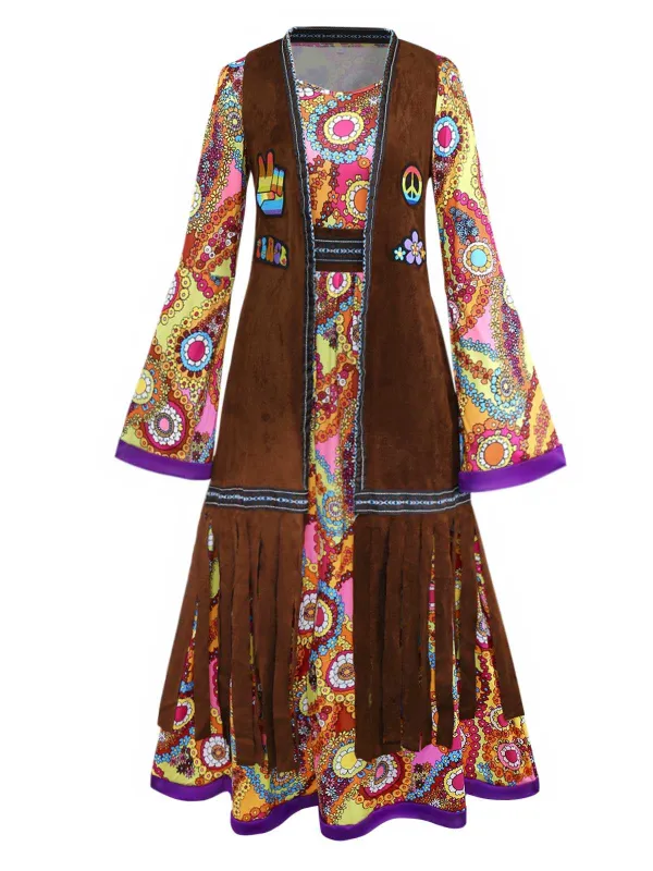 2PCS 1970s Fringe Vest & Psychedelic Hippie Costume Dress sold by Retro Stage
