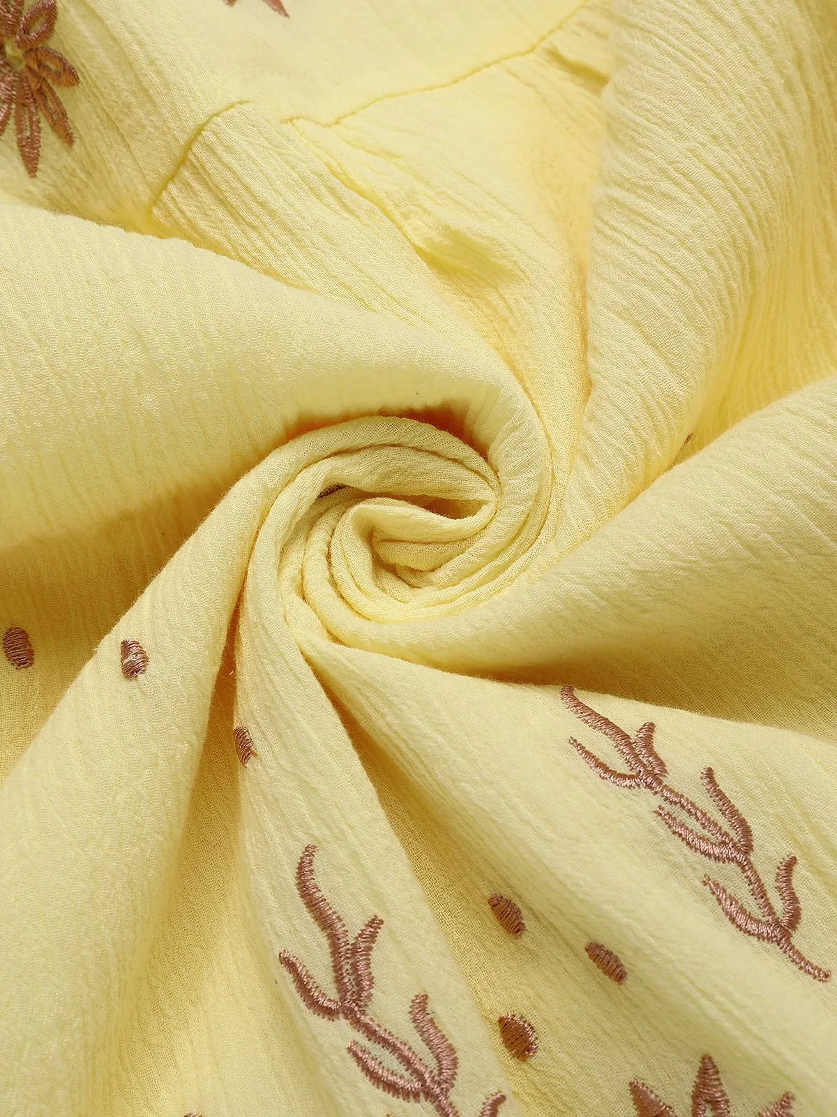 Yellow 1930s V-Neck Embroidered Floral Dress sold by Retro Stage product image thumbnail 5