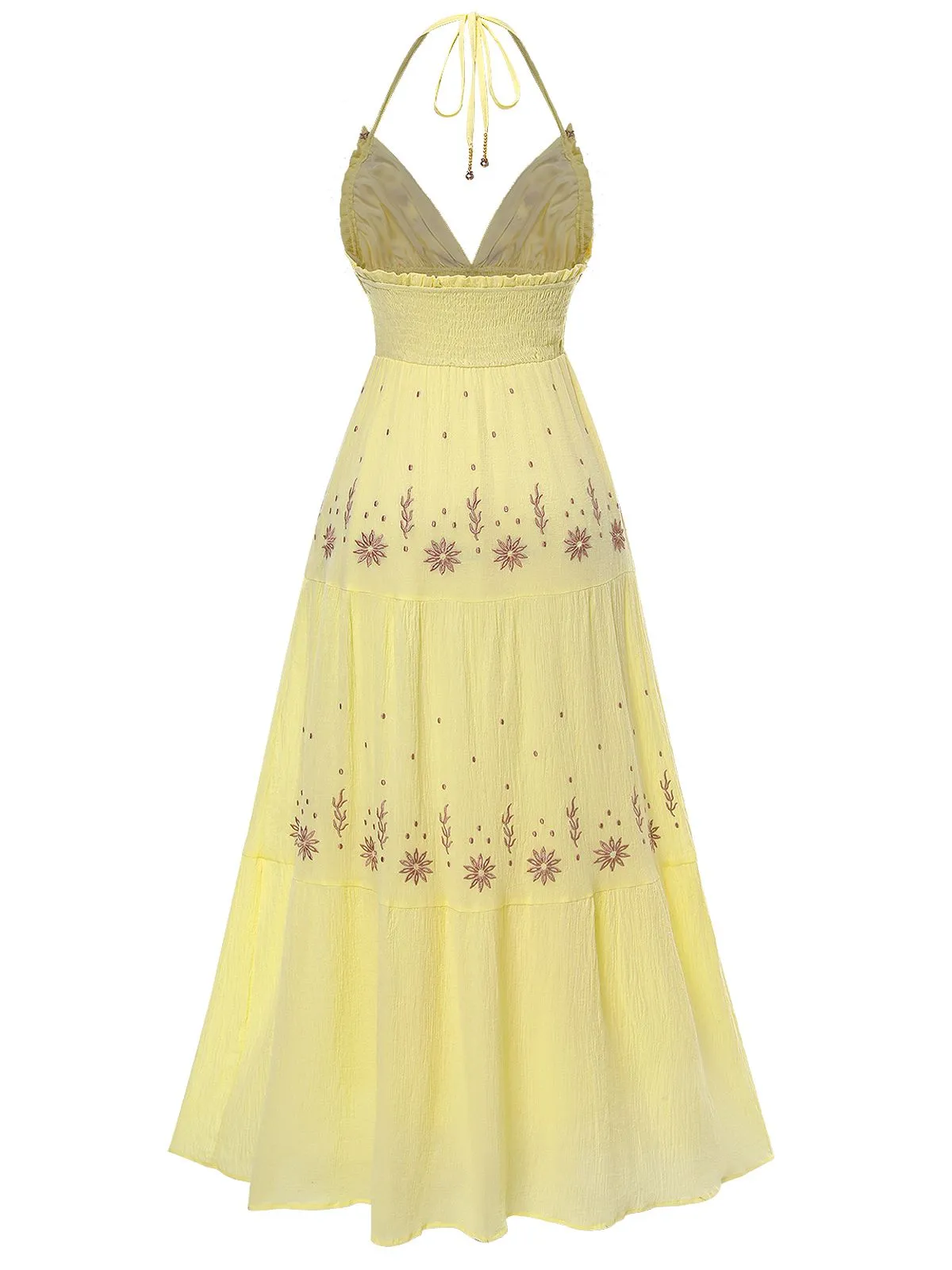Yellow 1930s V-Neck Embroidered Floral Dress sold by Retro Stage product image thumbnail 4